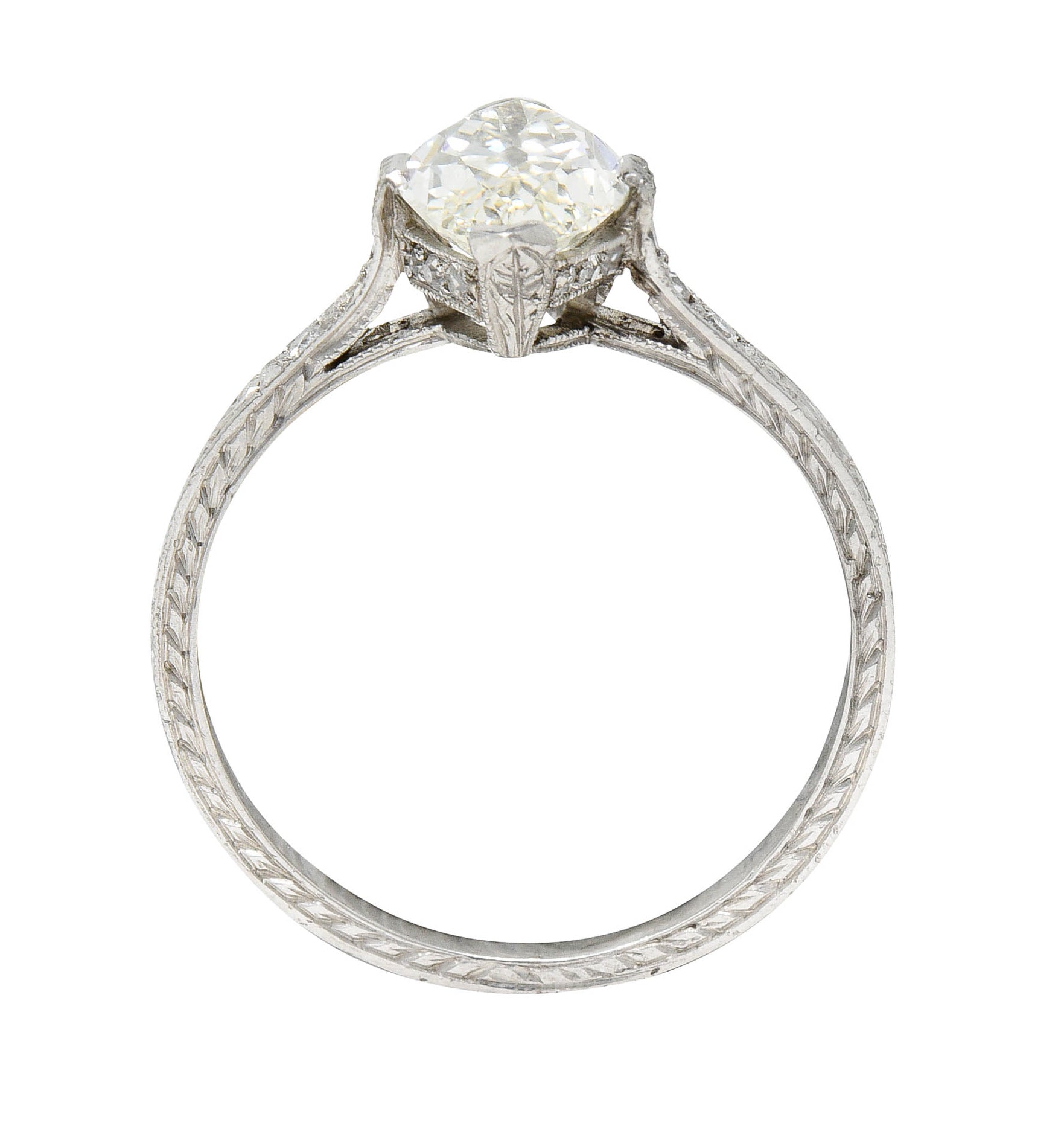 Art Deco 1.46 CTW Marquise Diamond Platinum Engraved Engagement RingRing - Wilson's Estate Jewelry