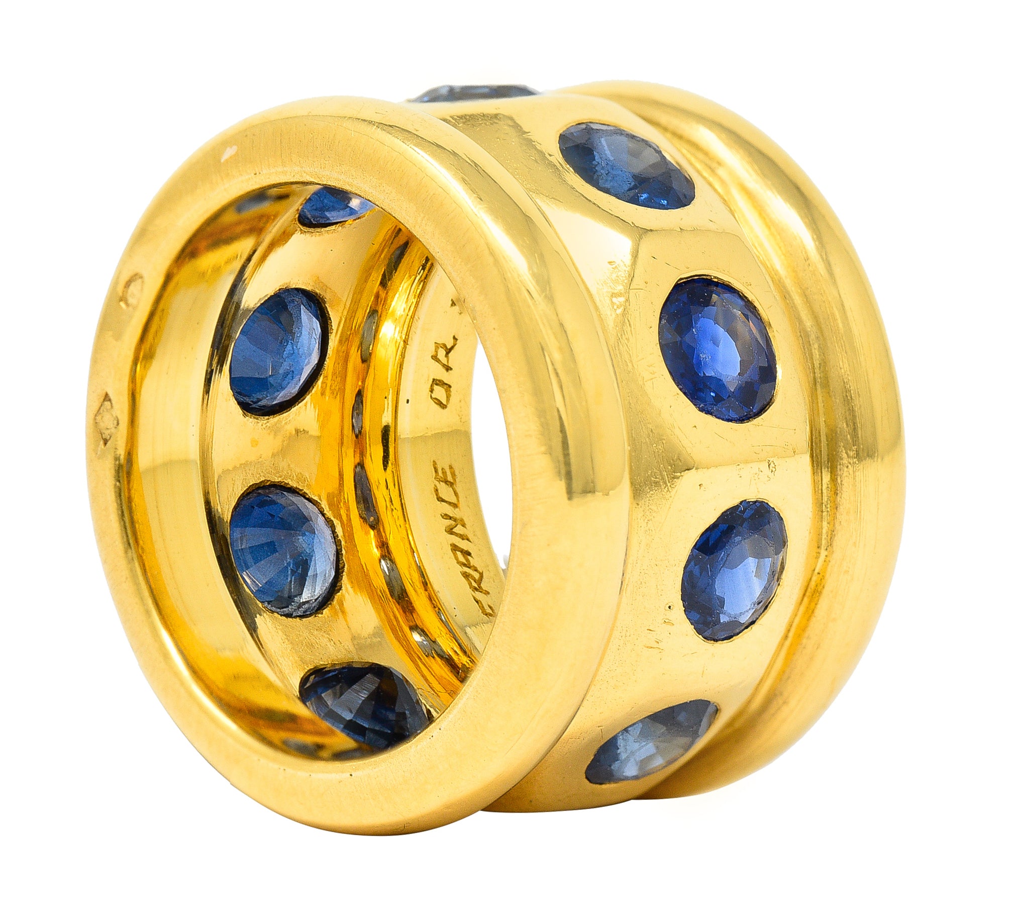 Herz Belperron French 6.00 CTW Sapphire 22 Karat Yellow Gold 16.5 MM Eternity Band Ring Wilson's Estate Jewelry