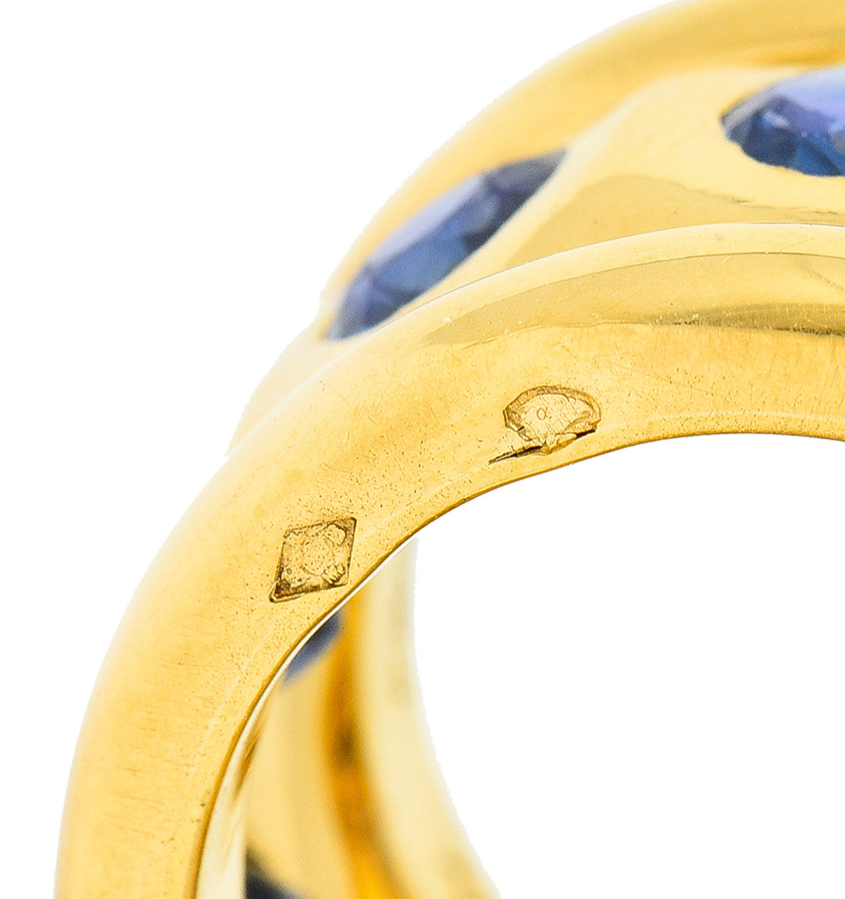 Herz Belperron French 6.00 CTW Sapphire 22 Karat Yellow Gold 16.5 MM Eternity Band Ring Wilson's Estate Jewelry