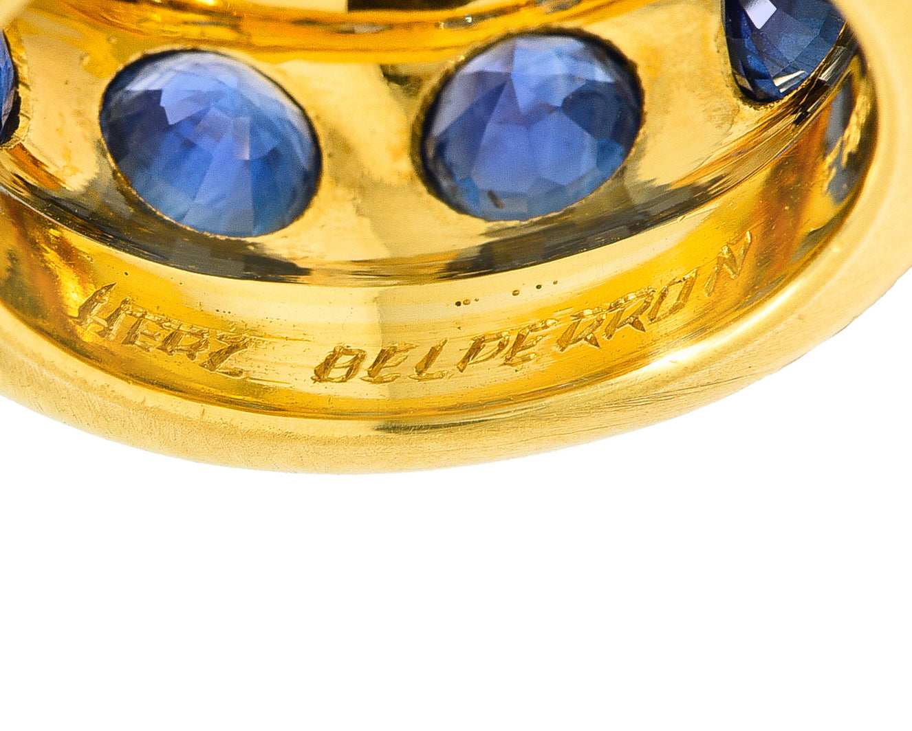 Herz Belperron French 6.00 CTW Sapphire 22 Karat Yellow Gold 16.5 MM Eternity Band Ring Wilson's Estate Jewelry