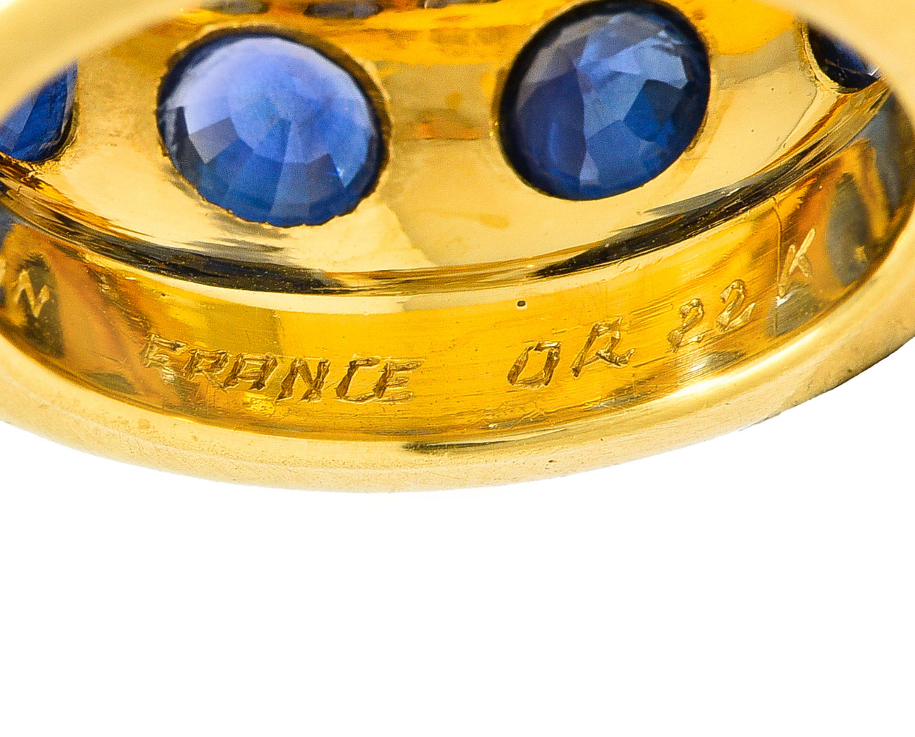 Herz Belperron French 6.00 CTW Sapphire 22 Karat Yellow Gold 16.5 MM Eternity Band Ring Wilson's Estate Jewelry