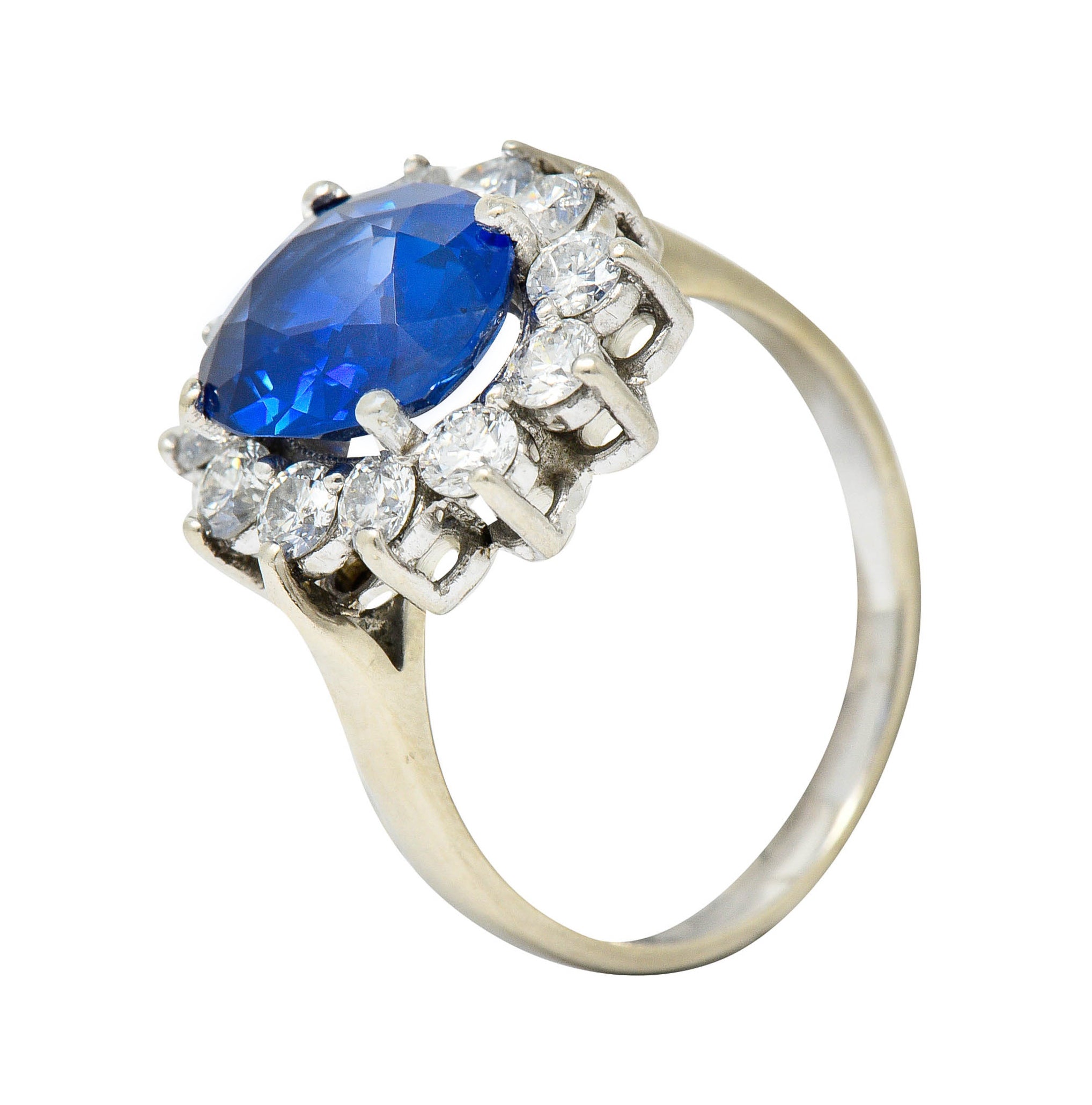 Regal 5.16 CTW Sapphire Diamond 14 Karat White Gold Cluster RingRing - Wilson's Estate Jewelry