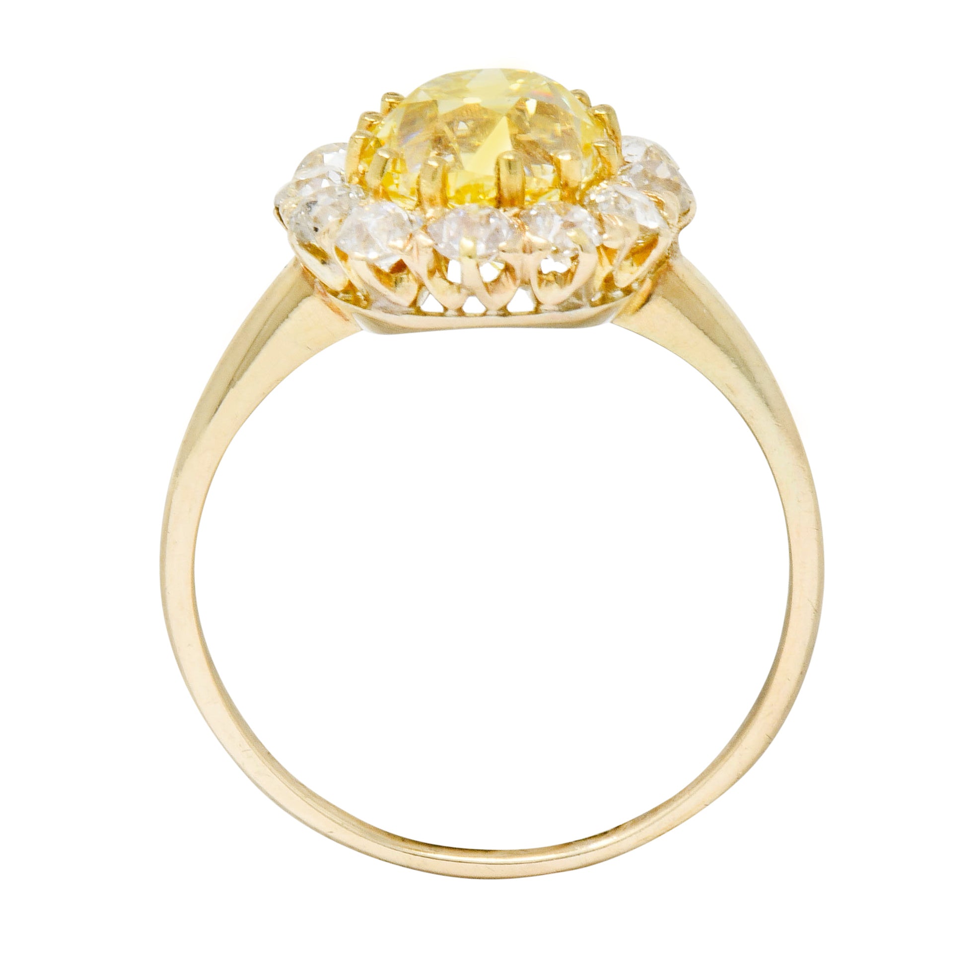 Victorian 2.59 CTW Fancy Yellow Diamond 14 Karat Gold Cluster Engagement Ring GIA Wilson's Estate Jewelry