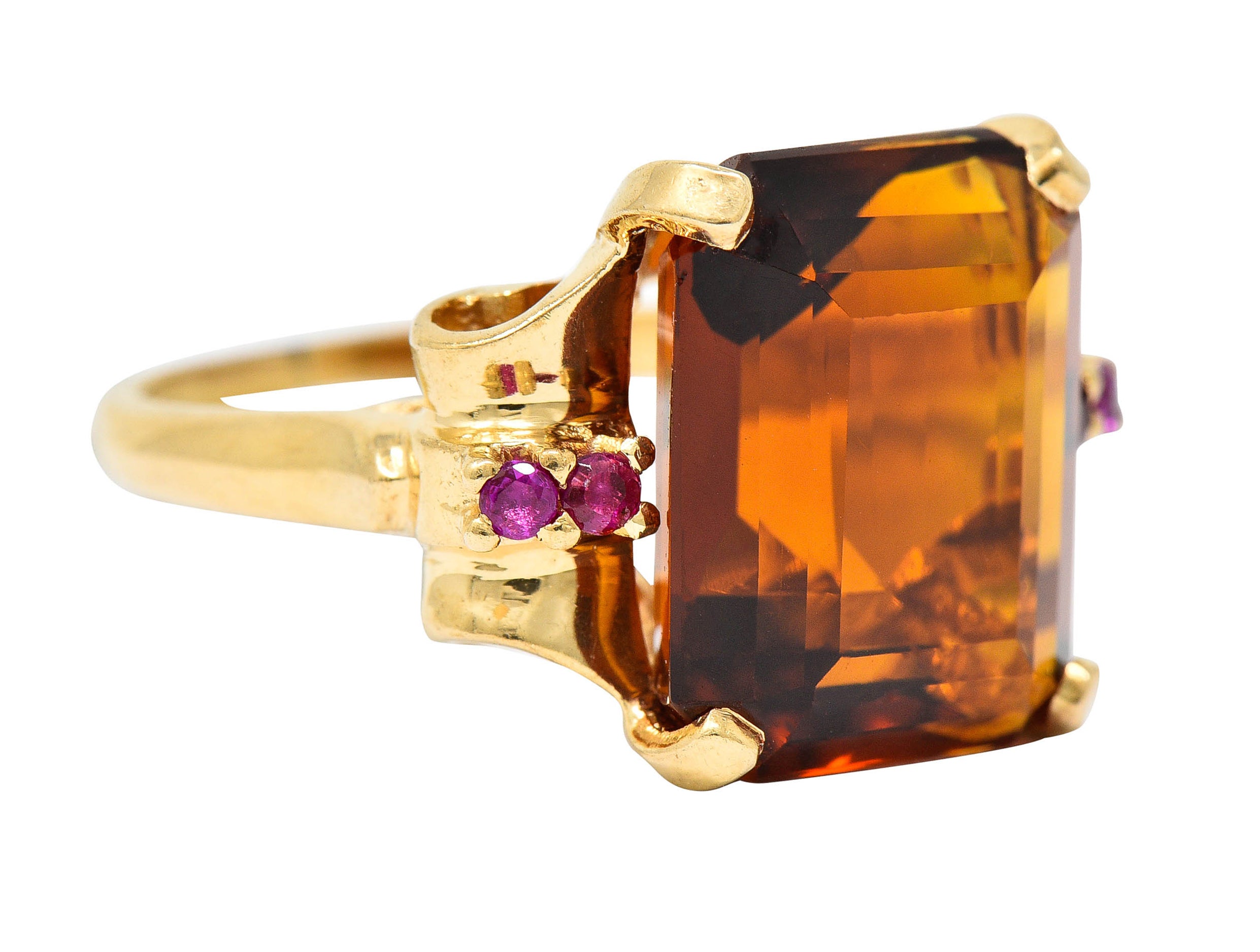 Cartier Retro Citrine Ruby 14 Karat Gold Gemstone RingRing - Wilson's Estate Jewelry