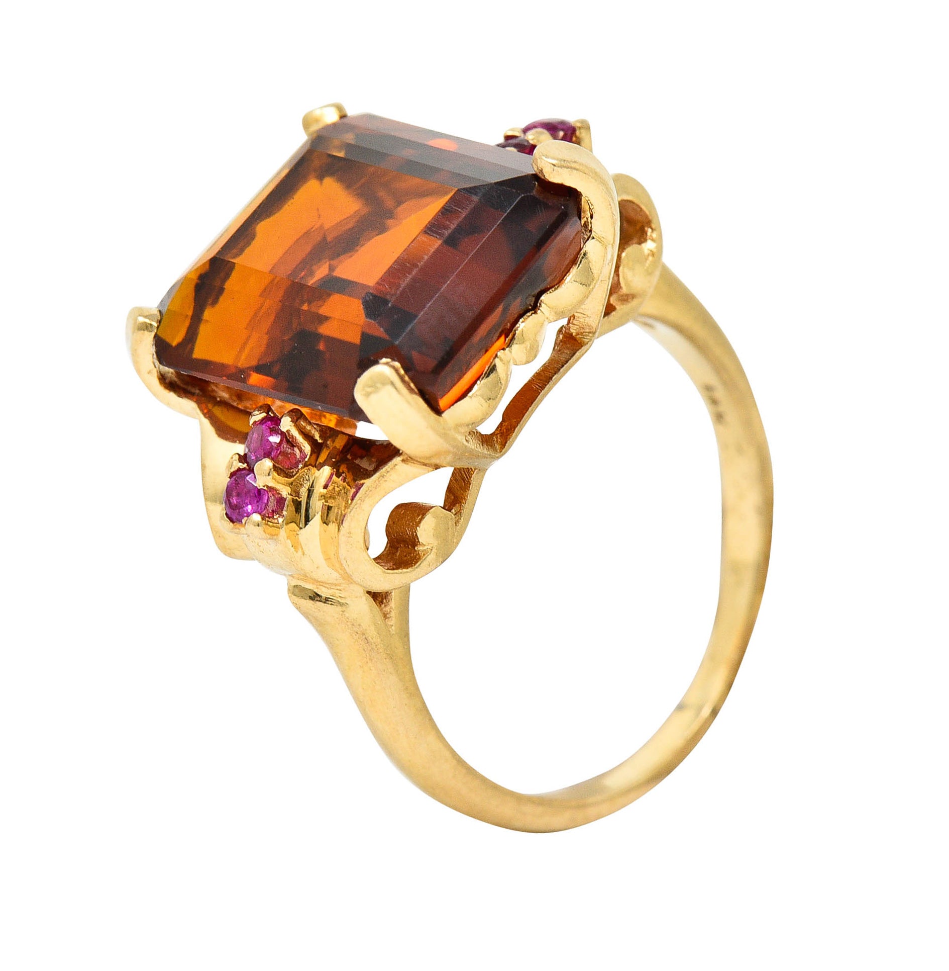 Cartier Retro Citrine Ruby 14 Karat Gold Gemstone RingRing - Wilson's Estate Jewelry