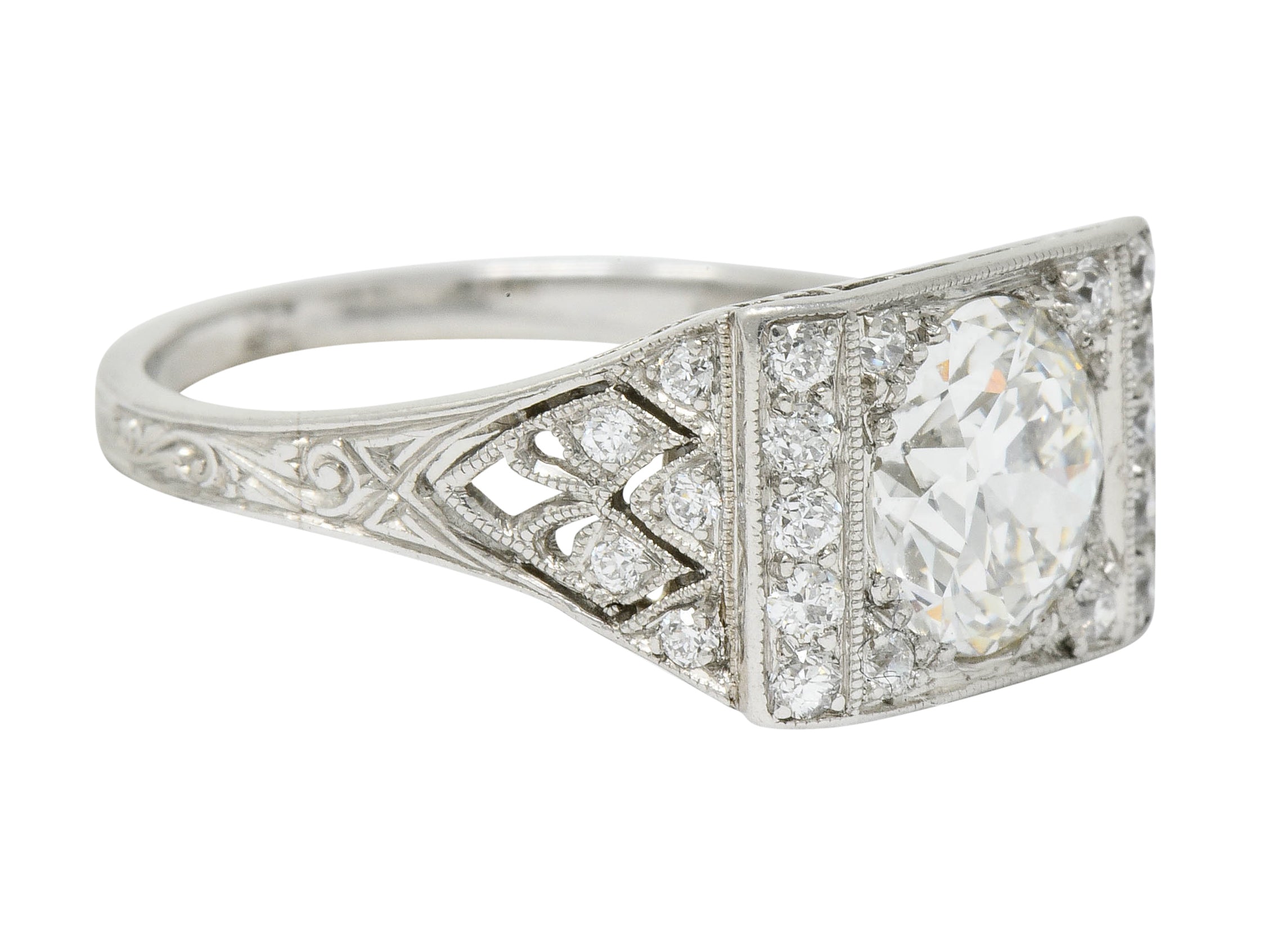 Tiffany & Co. Art Deco 1.45 CTW Diamond Platinum Engagement Ring GIA Wilson's Estate Jewelry