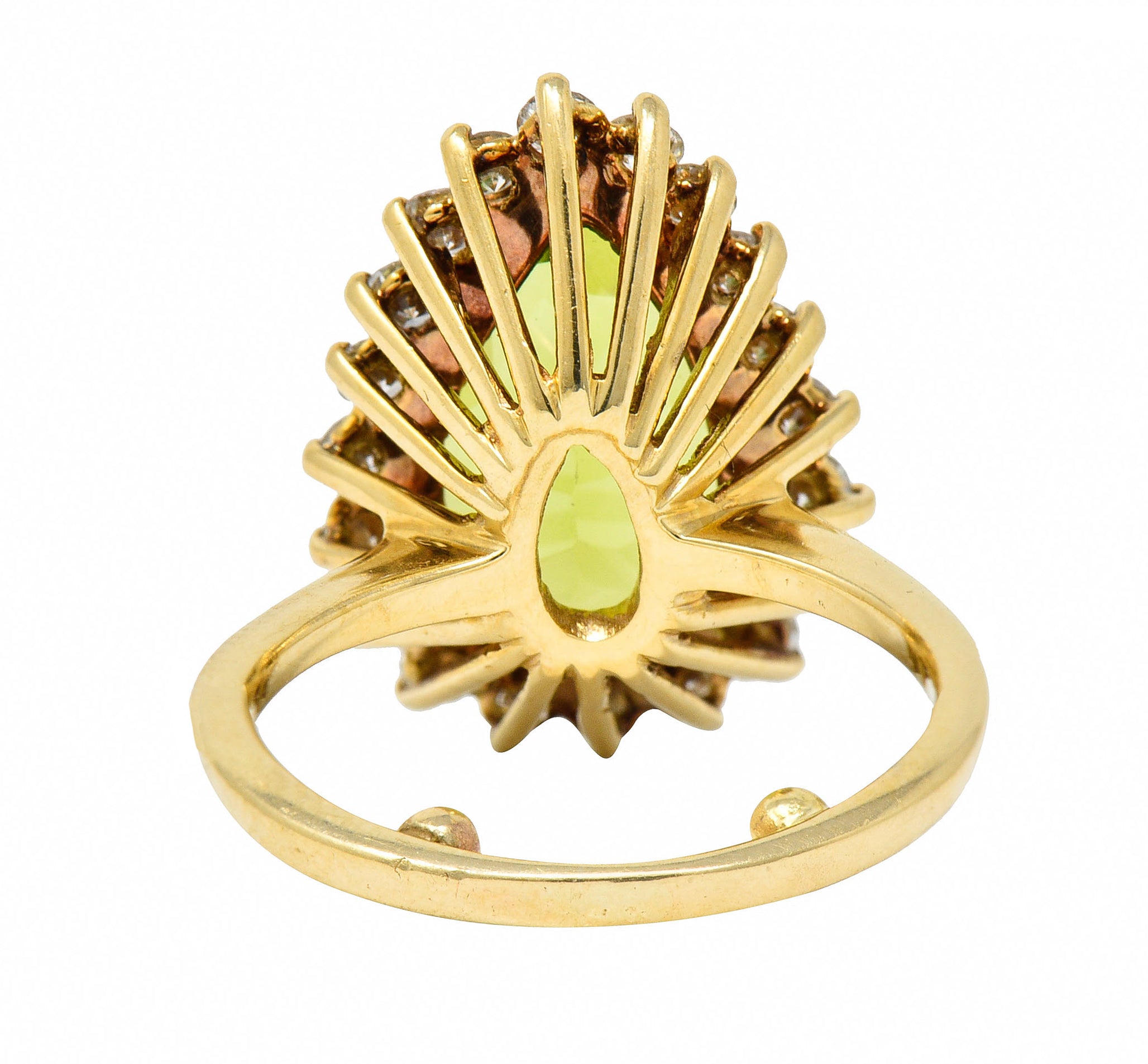 Vintage 5.60 CTW Peridot Diamond 14 Karat Gold Pear Cluster RingRing - Wilson's Estate Jewelry