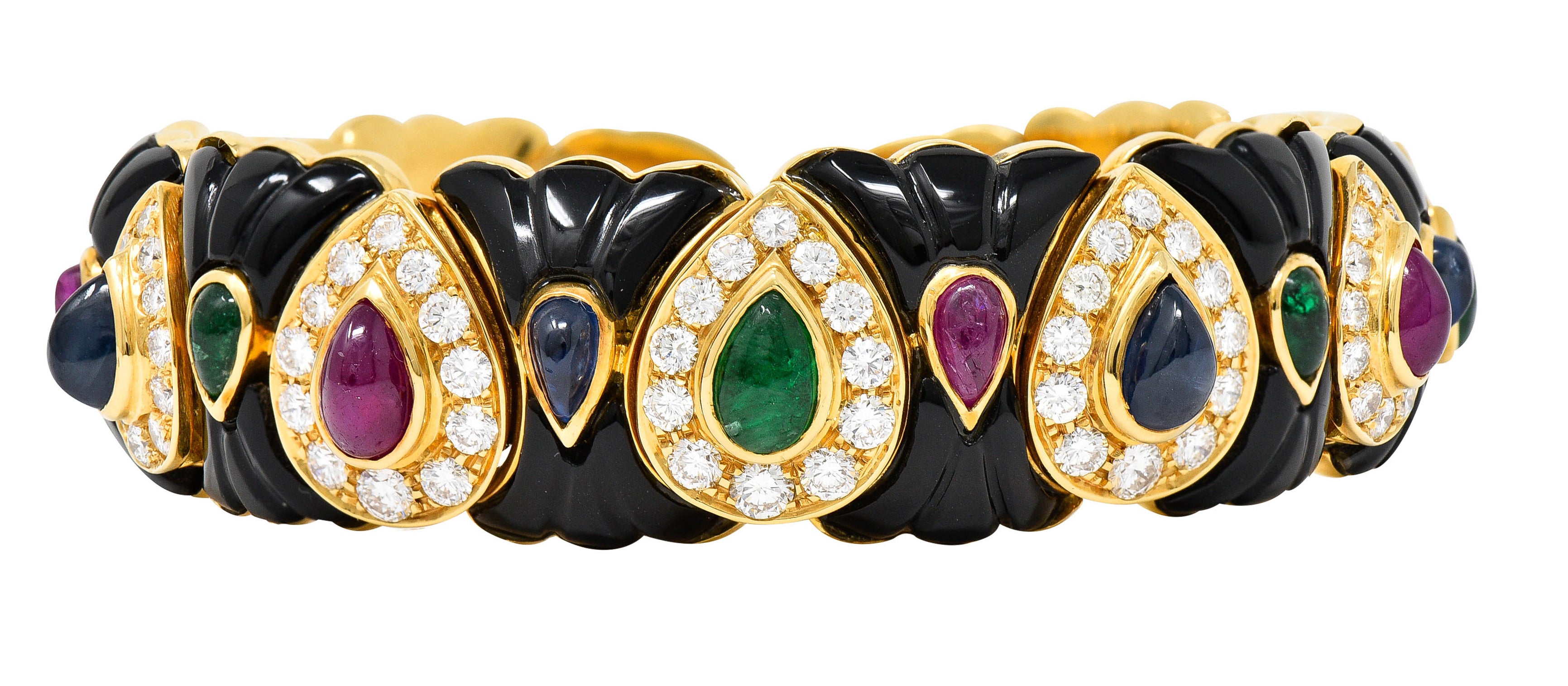 Craig Drake Diamond Ruby Emerald Sapphire Onyx 18 Karat Gold Cuff Braceletbracelet - Wilson's Estate Jewelry