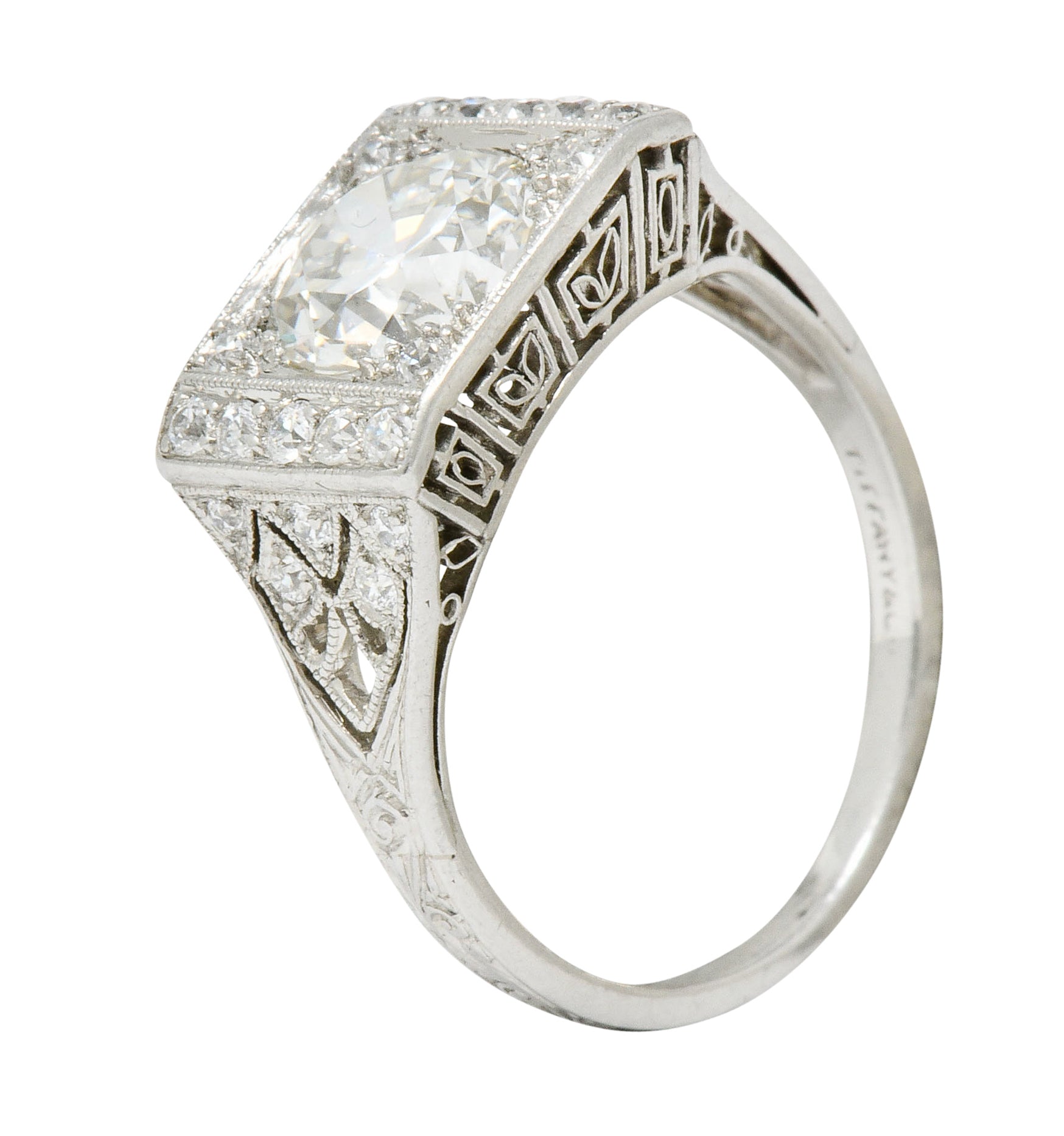 Tiffany & Co. Art Deco 1.45 CTW Diamond Platinum Engagement Ring GIA Wilson's Estate Jewelry