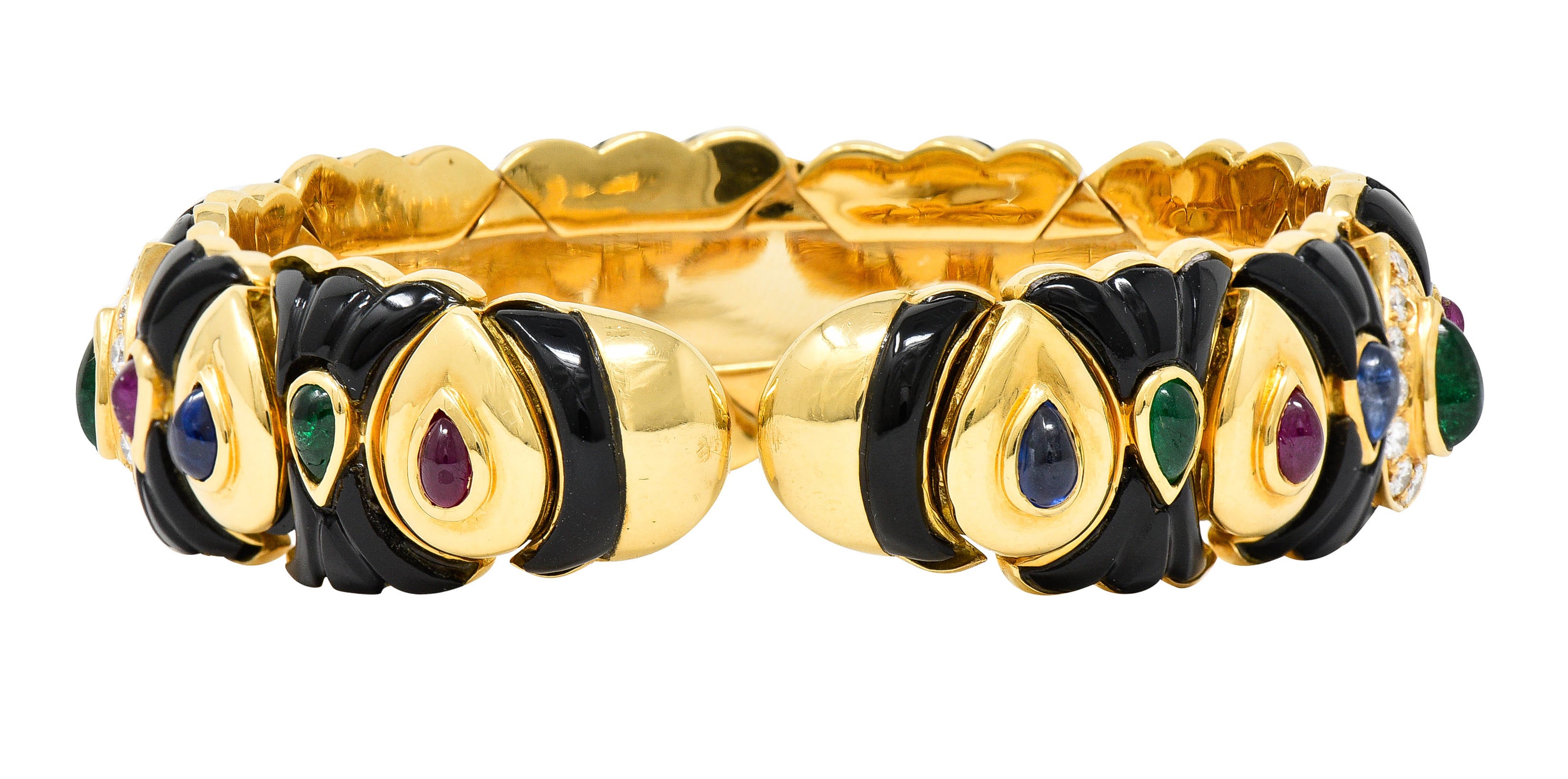 Craig Drake Diamond Ruby Emerald Sapphire Onyx 18 Karat Gold Cuff Braceletbracelet - Wilson's Estate Jewelry