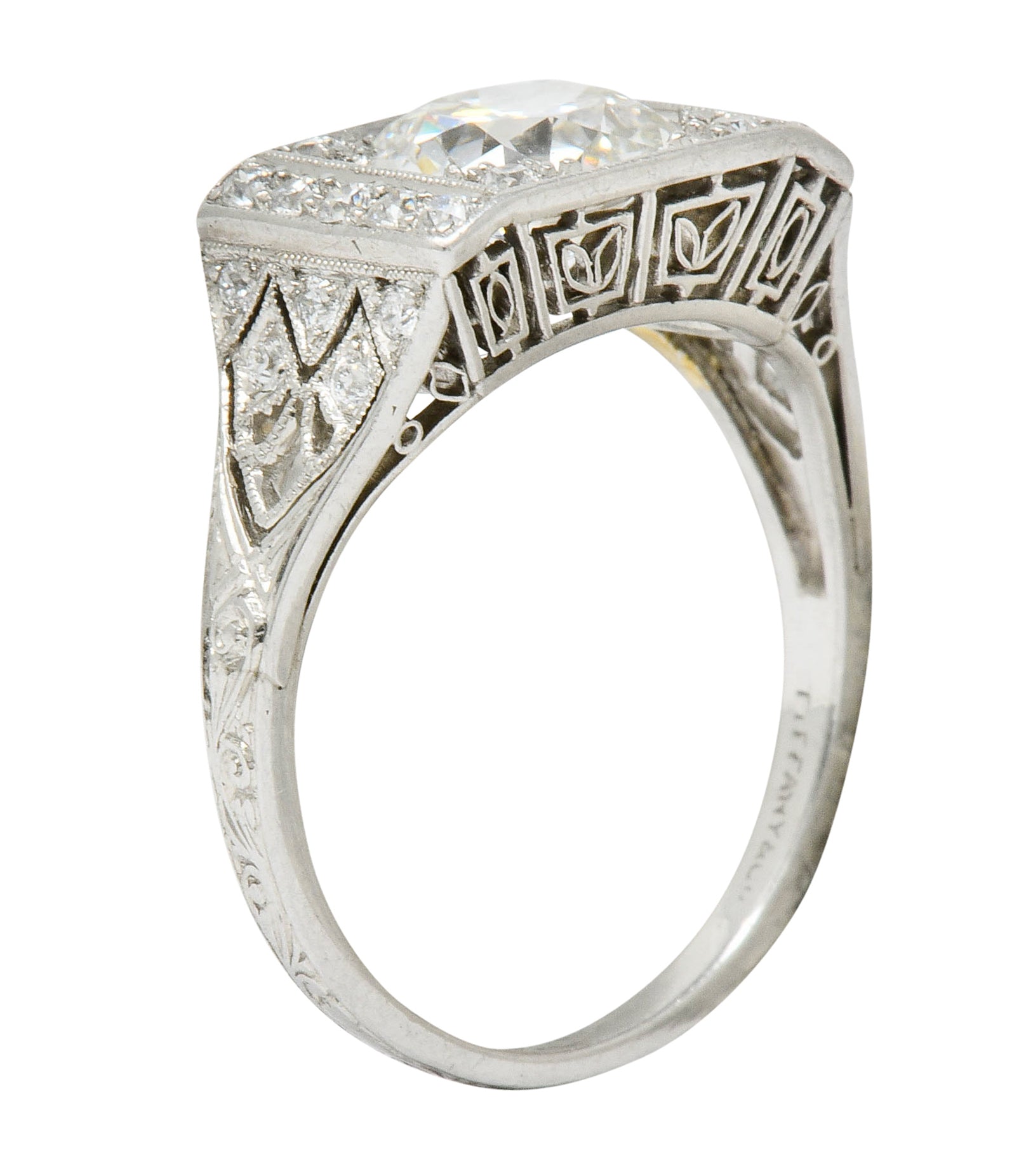 Tiffany & Co. Art Deco 1.45 CTW Diamond Platinum Engagement Ring GIA Wilson's Estate Jewelry