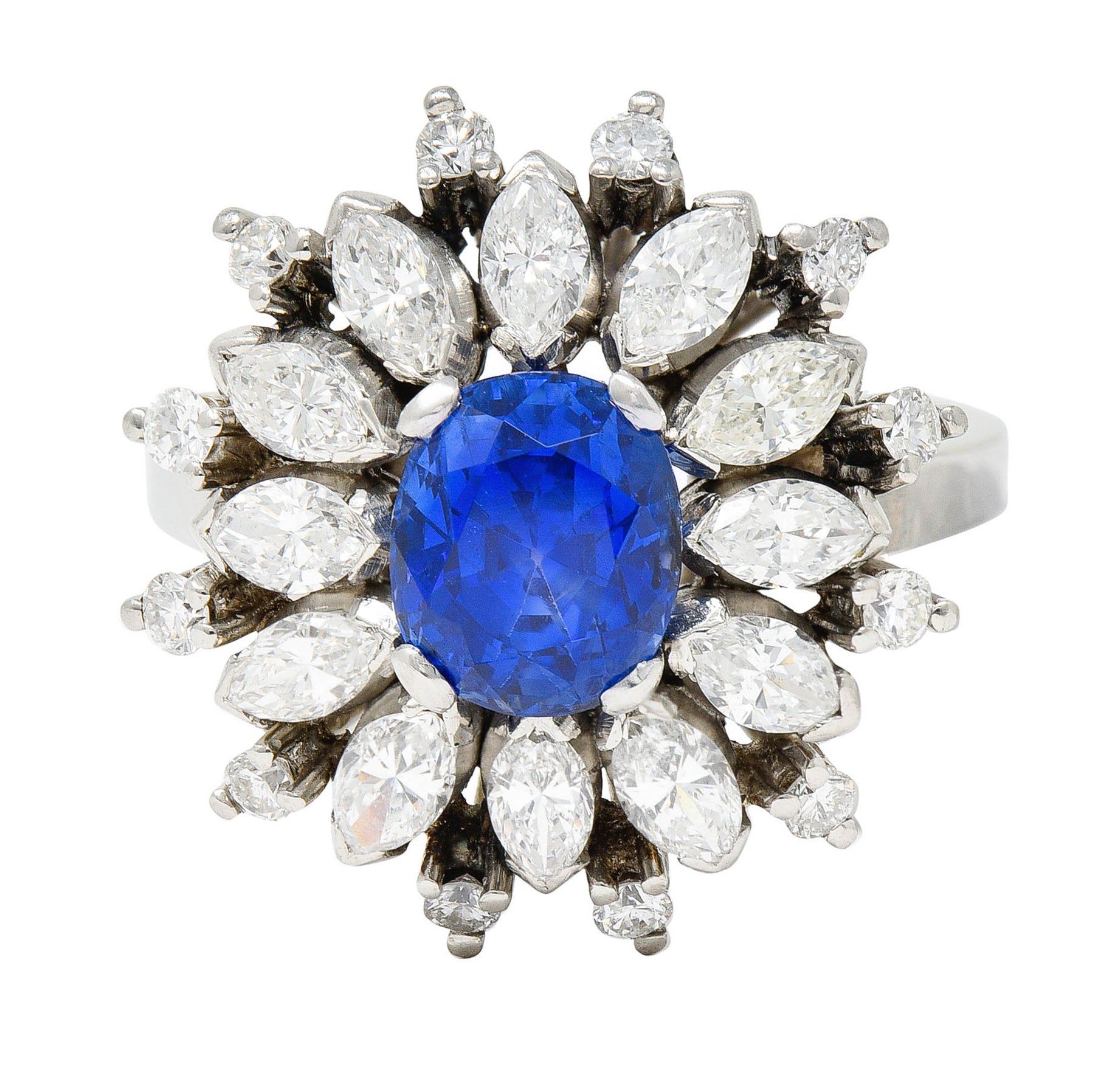 Mid-Century 3.91 CTW No Heat Ceylon Sapphire Diamond Platinum Cluster Ring GIARing - Wilson's Estate Jewelry