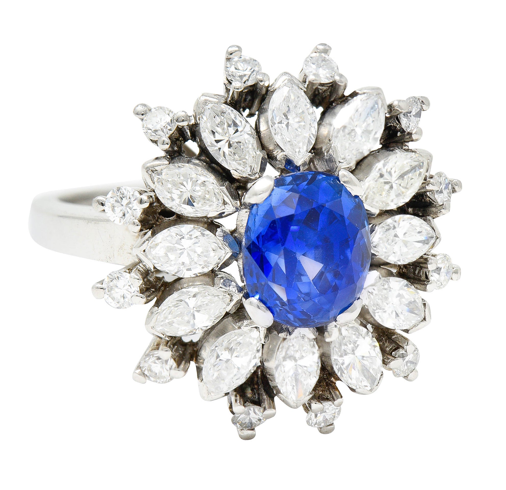 Mid-Century 3.91 CTW No Heat Ceylon Sapphire Diamond Platinum Cluster Ring GIARing - Wilson's Estate Jewelry