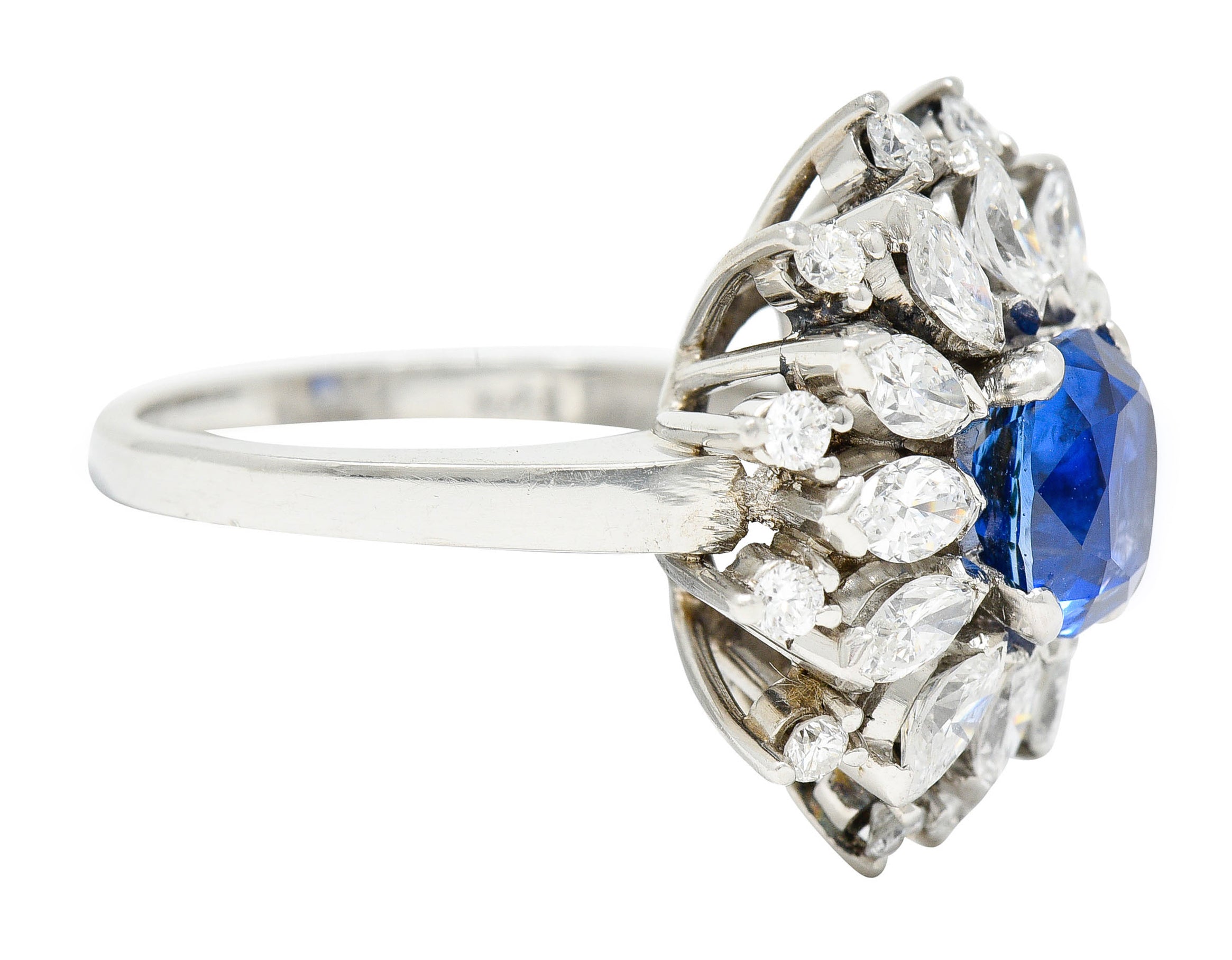 Mid-Century 3.91 CTW No Heat Ceylon Sapphire Diamond Platinum Cluster Ring GIARing - Wilson's Estate Jewelry