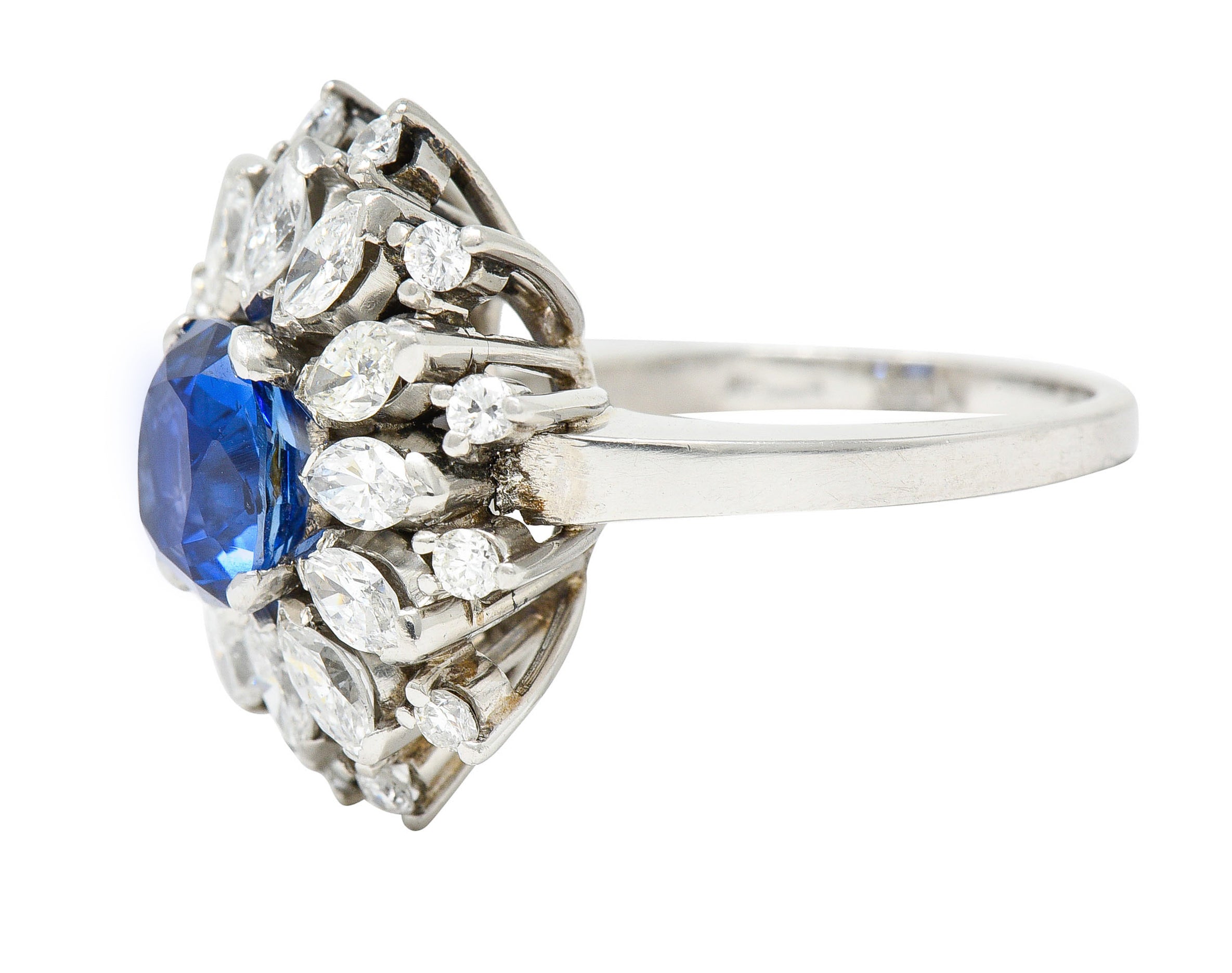 Mid-Century 3.91 CTW No Heat Ceylon Sapphire Diamond Platinum Cluster Ring GIARing - Wilson's Estate Jewelry