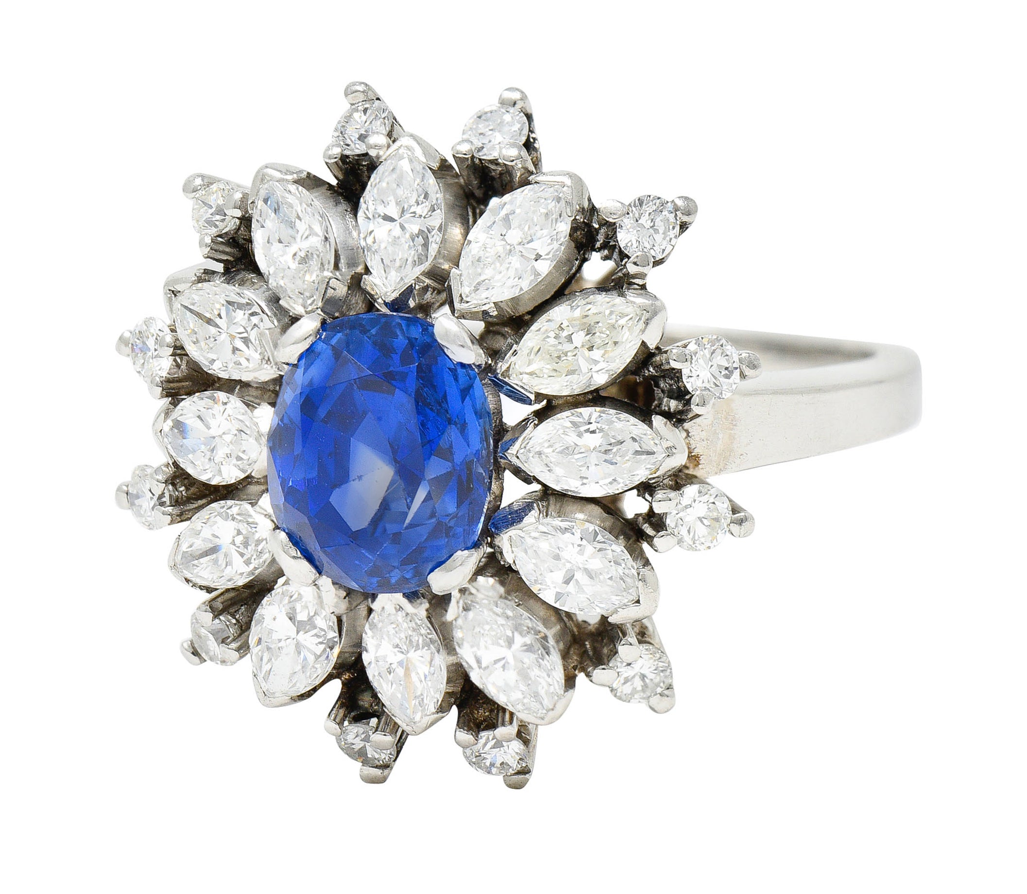 Mid-Century 3.91 CTW No Heat Ceylon Sapphire Diamond Platinum Cluster Ring GIARing - Wilson's Estate Jewelry