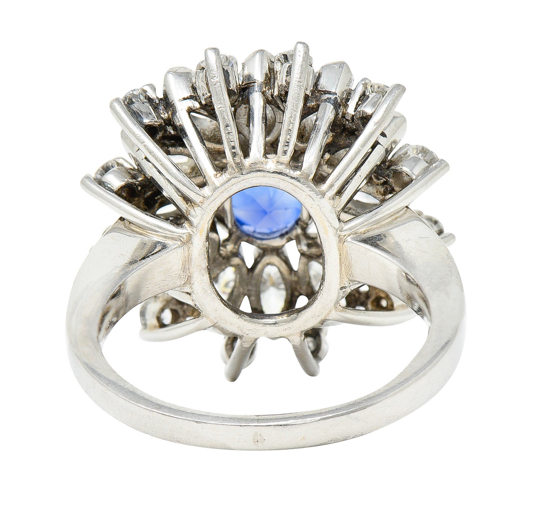 Mid-Century 3.91 CTW No Heat Ceylon Sapphire Diamond Platinum Cluster Ring GIARing - Wilson's Estate Jewelry