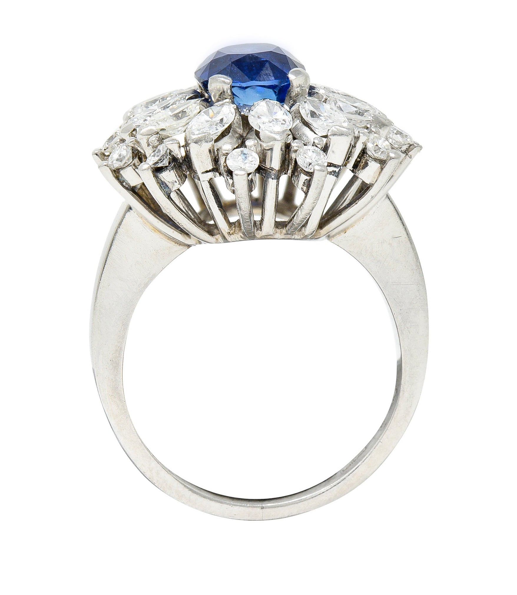 Mid-Century 3.91 CTW No Heat Ceylon Sapphire Diamond Platinum Cluster Ring GIARing - Wilson's Estate Jewelry