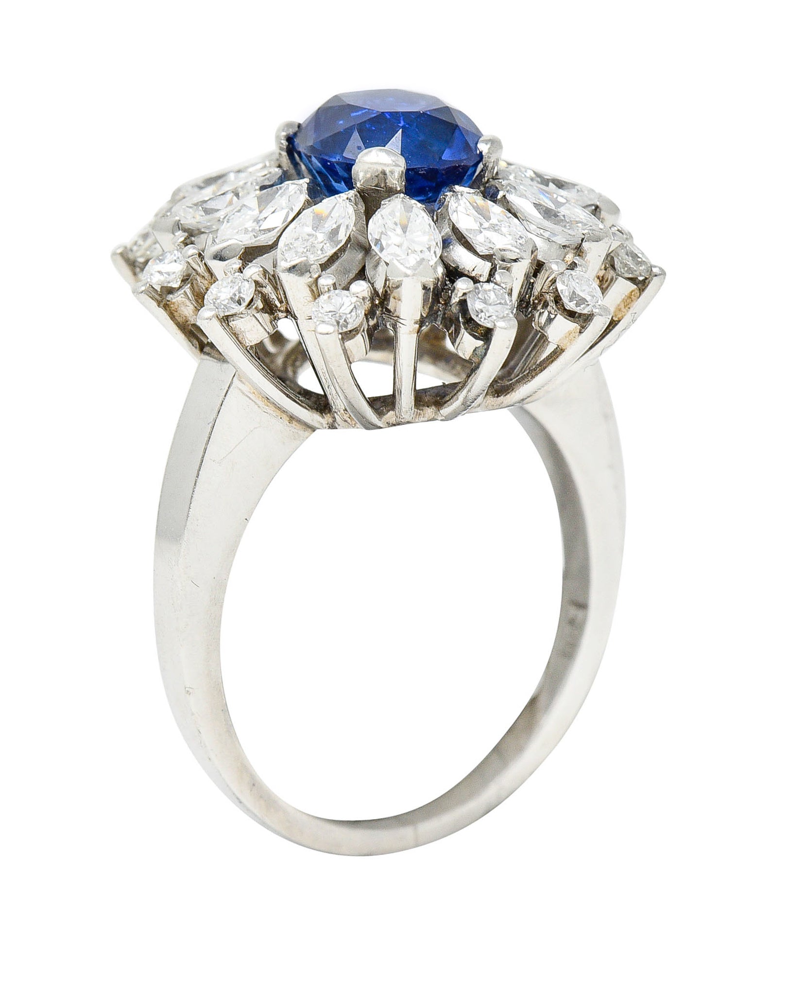 Mid-Century 3.91 CTW No Heat Ceylon Sapphire Diamond Platinum Cluster Ring GIARing - Wilson's Estate Jewelry