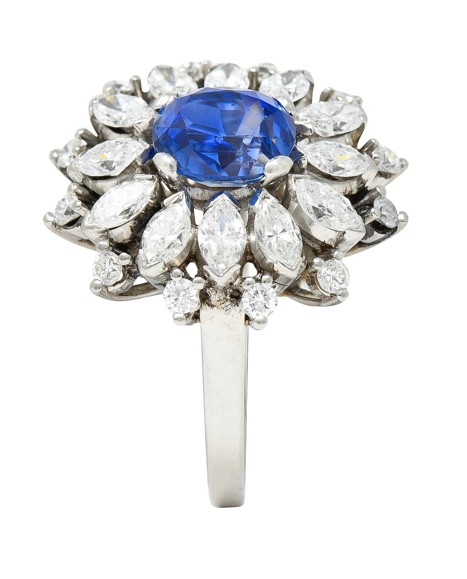 Mid-Century 3.91 CTW No Heat Ceylon Sapphire Diamond Platinum Cluster Ring GIARing - Wilson's Estate Jewelry