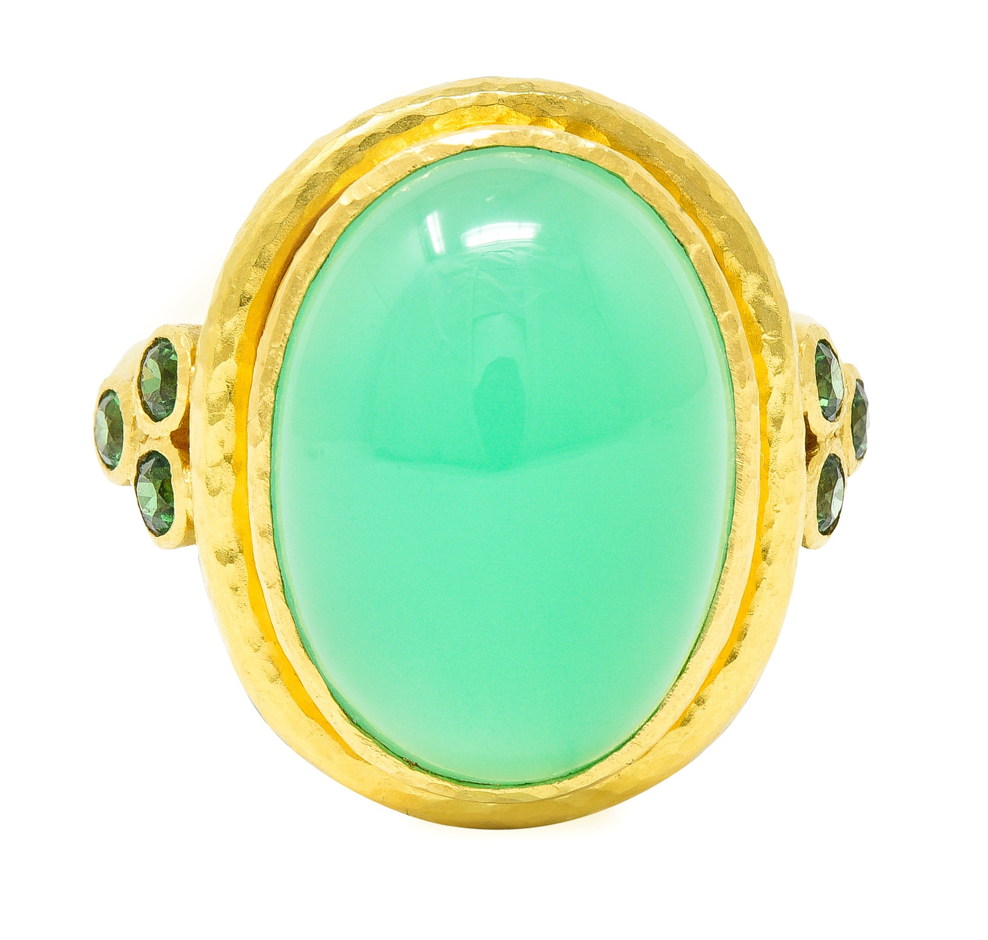 Elizabeth Locke Contemporary Chrysoprase Tsavorite Garnet 19 Karat Yellow Gold Statement Ring Wilson's Estate Jewelry