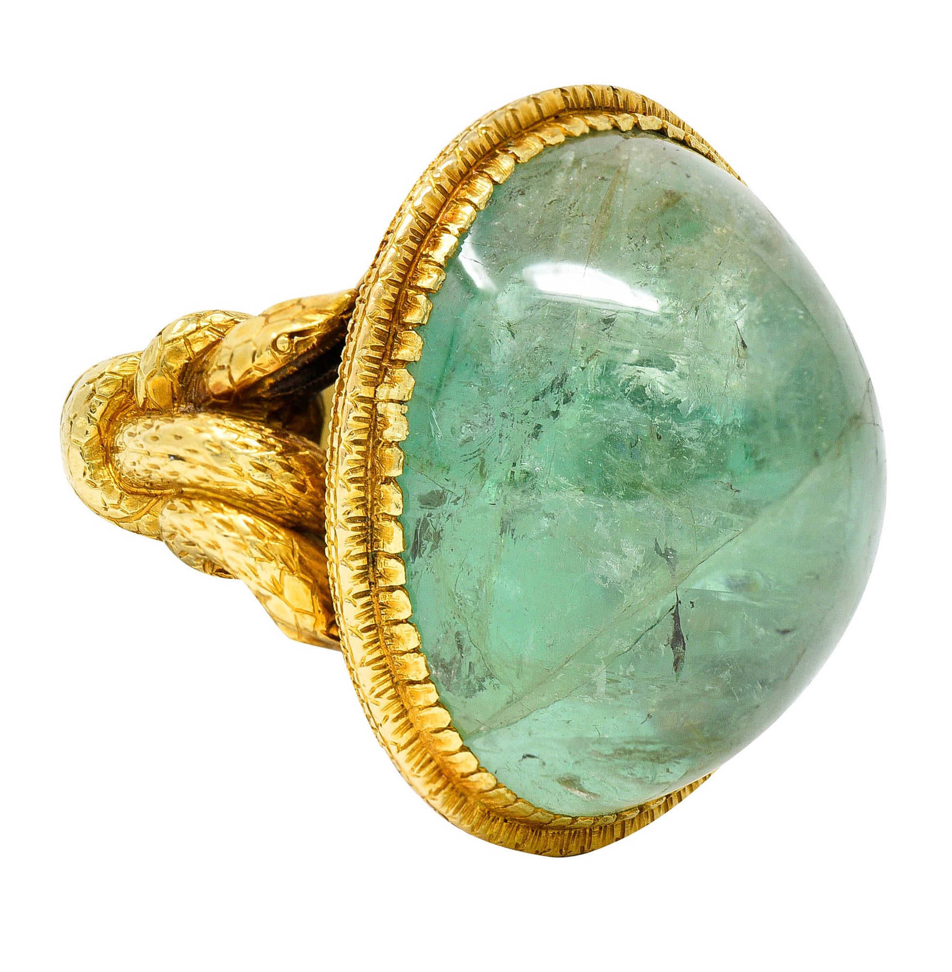 Substantial Emerald 22 Karat Gold Snake Gemstone RingRing - Wilson's Estate Jewelry