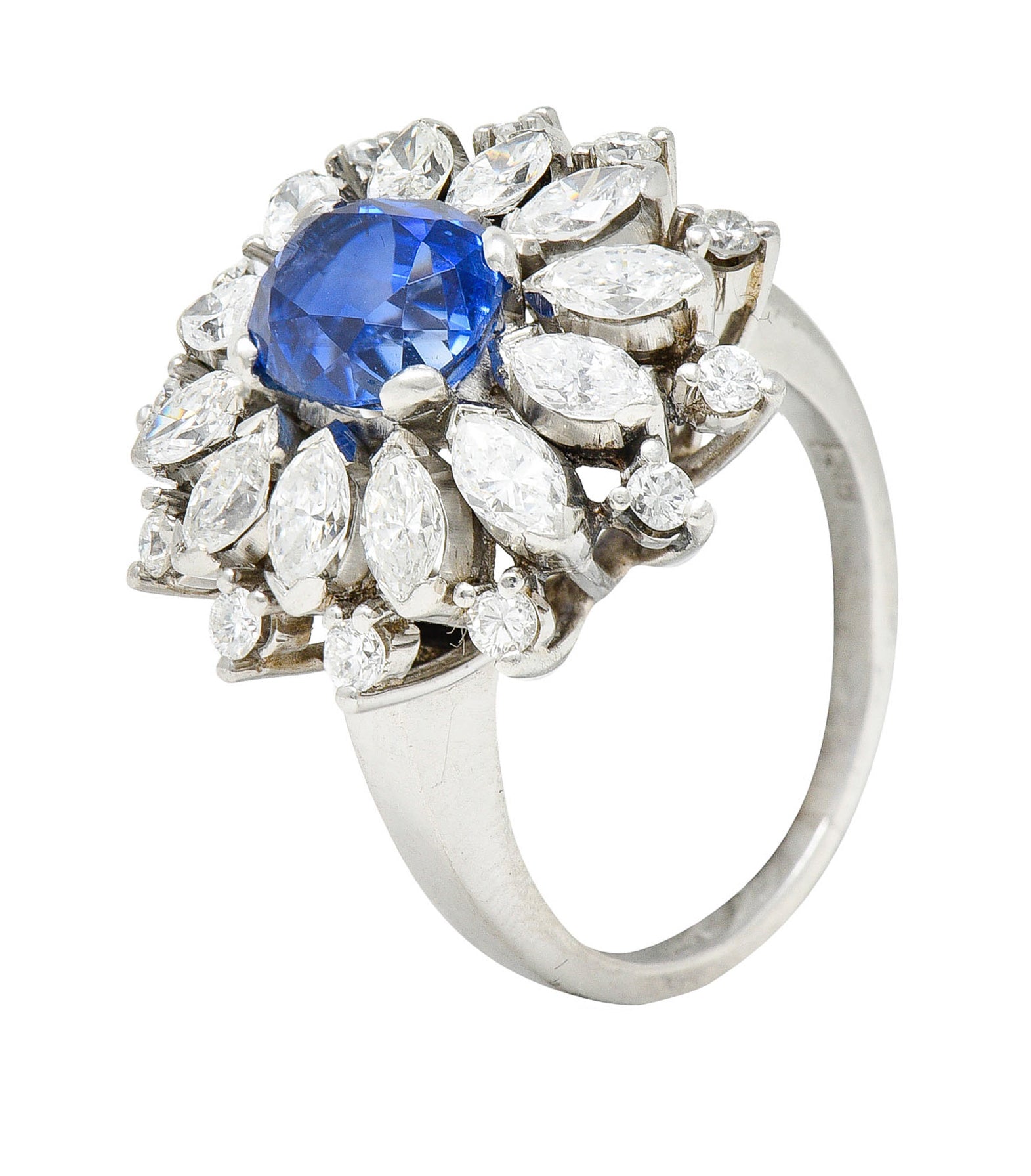 Mid-Century 3.91 CTW No Heat Ceylon Sapphire Diamond Platinum Cluster Ring GIARing - Wilson's Estate Jewelry