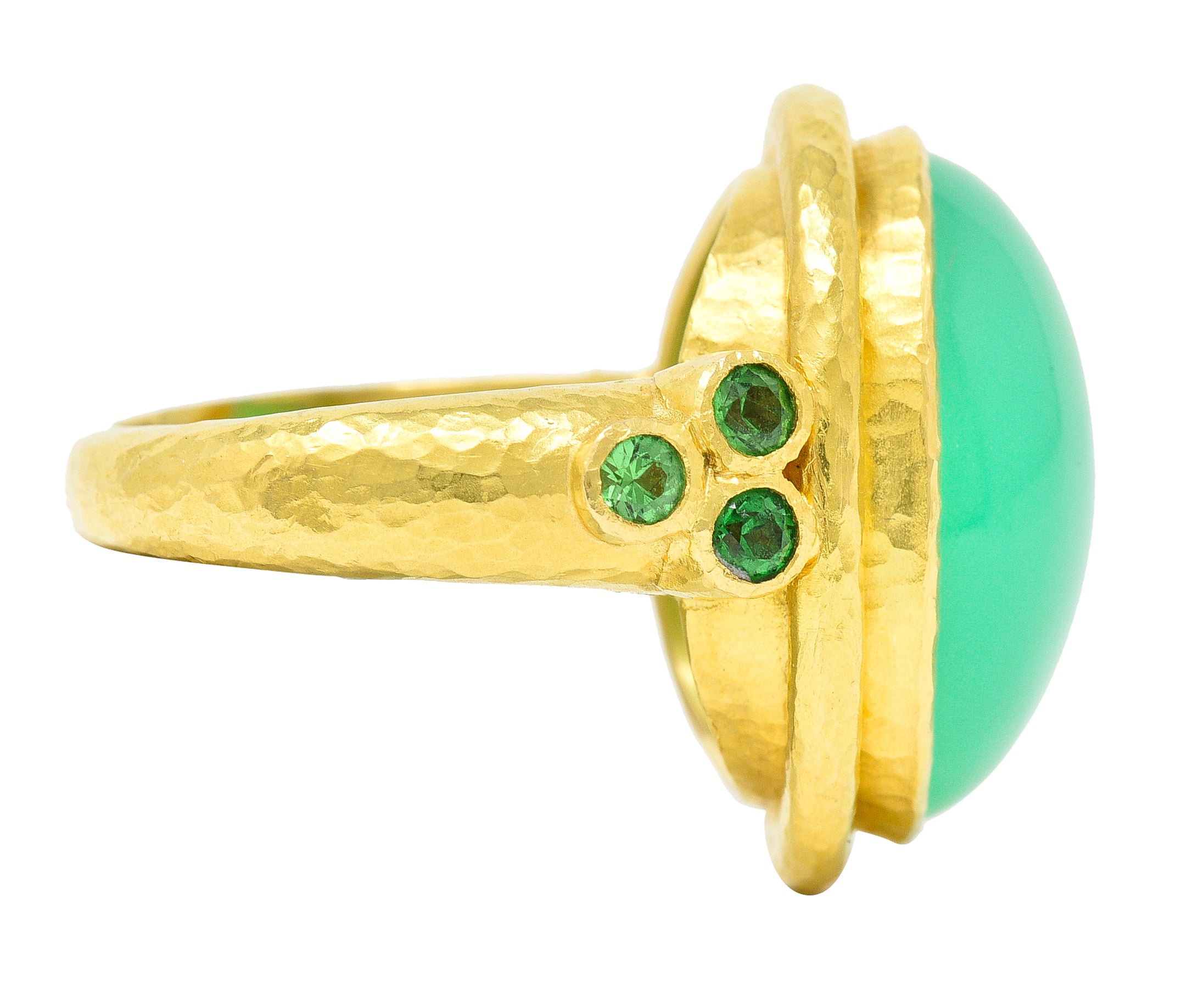 Elizabeth Locke Contemporary Chrysoprase Tsavorite Garnet 19 Karat Yellow Gold Statement Ring Wilson's Estate Jewelry