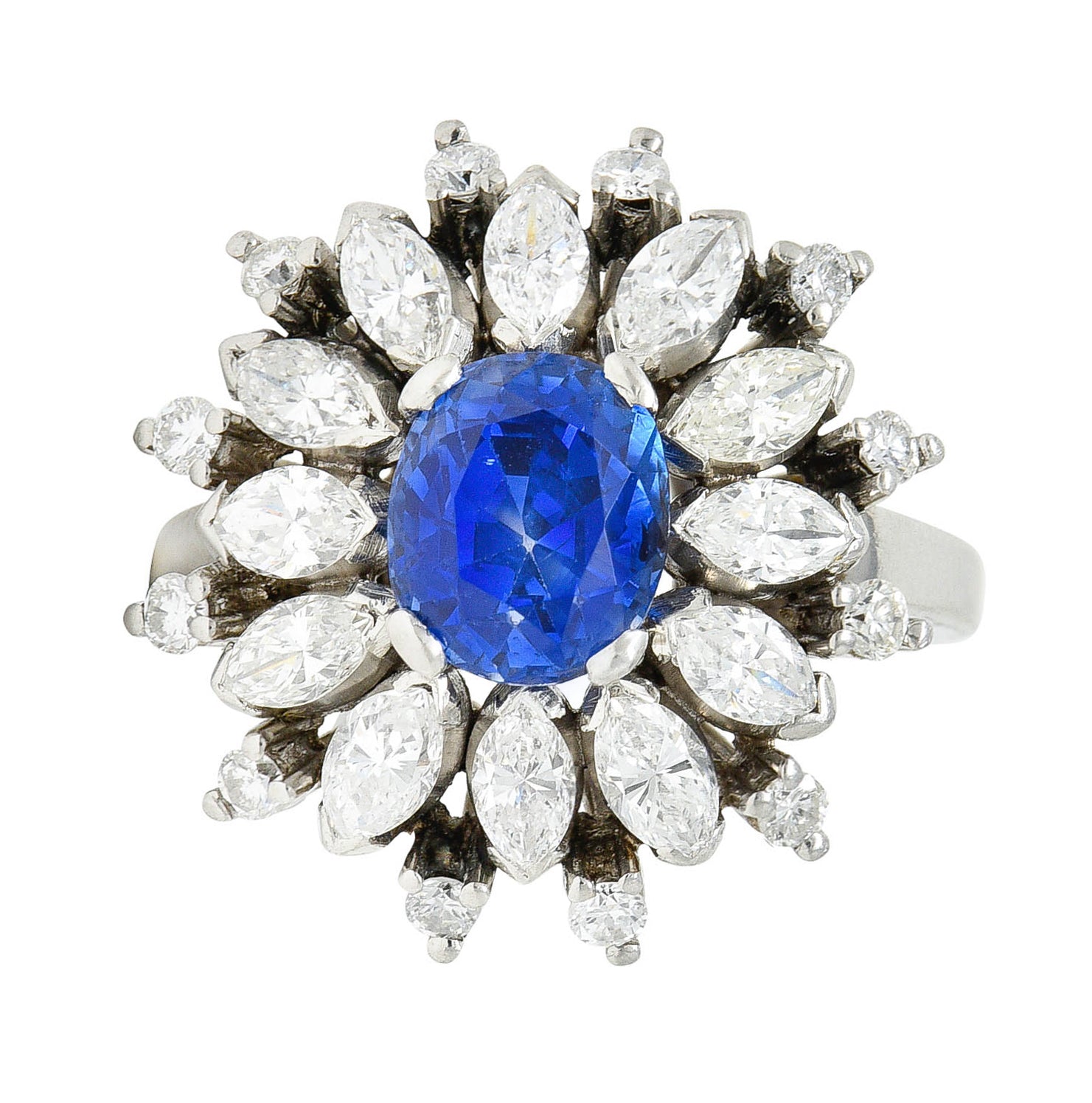 Mid-Century 3.91 CTW No Heat Ceylon Sapphire Diamond Platinum Cluster Ring GIARing - Wilson's Estate Jewelry