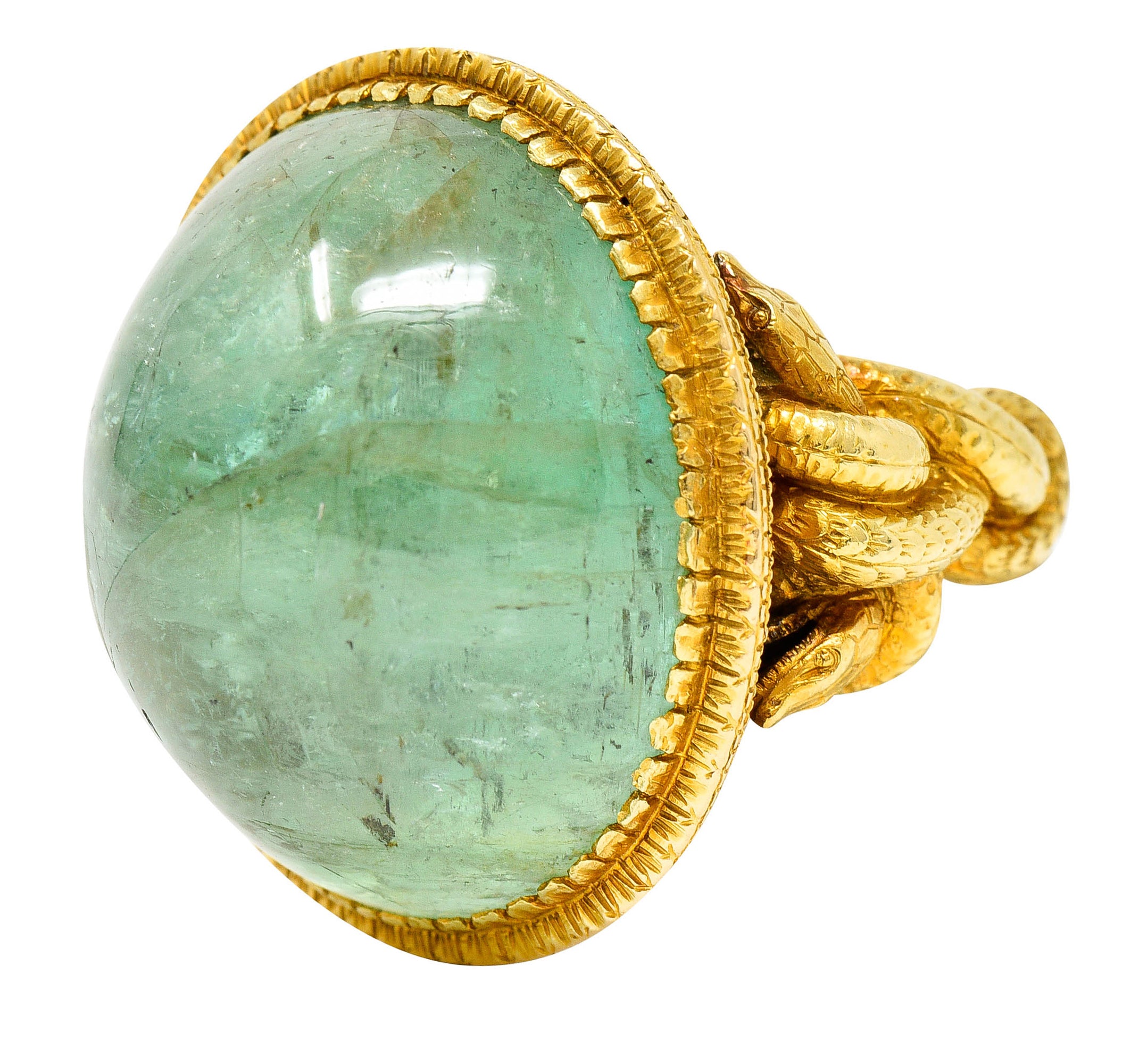 Substantial Emerald 22 Karat Gold Snake Gemstone RingRing - Wilson's Estate Jewelry