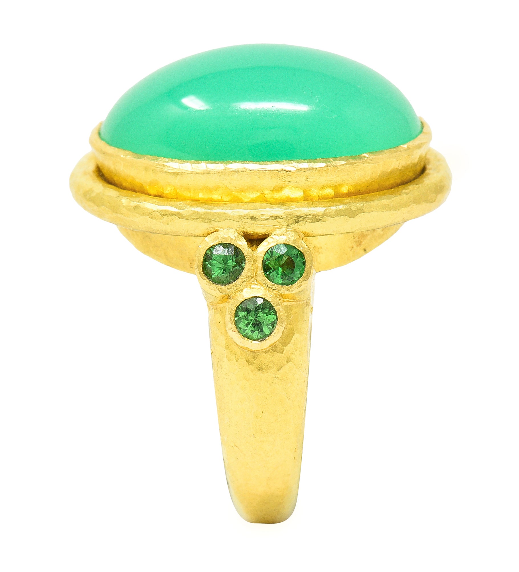 Elizabeth Locke Contemporary Chrysoprase Tsavorite Garnet 19 Karat Yellow Gold Statement Ring Wilson's Estate Jewelry