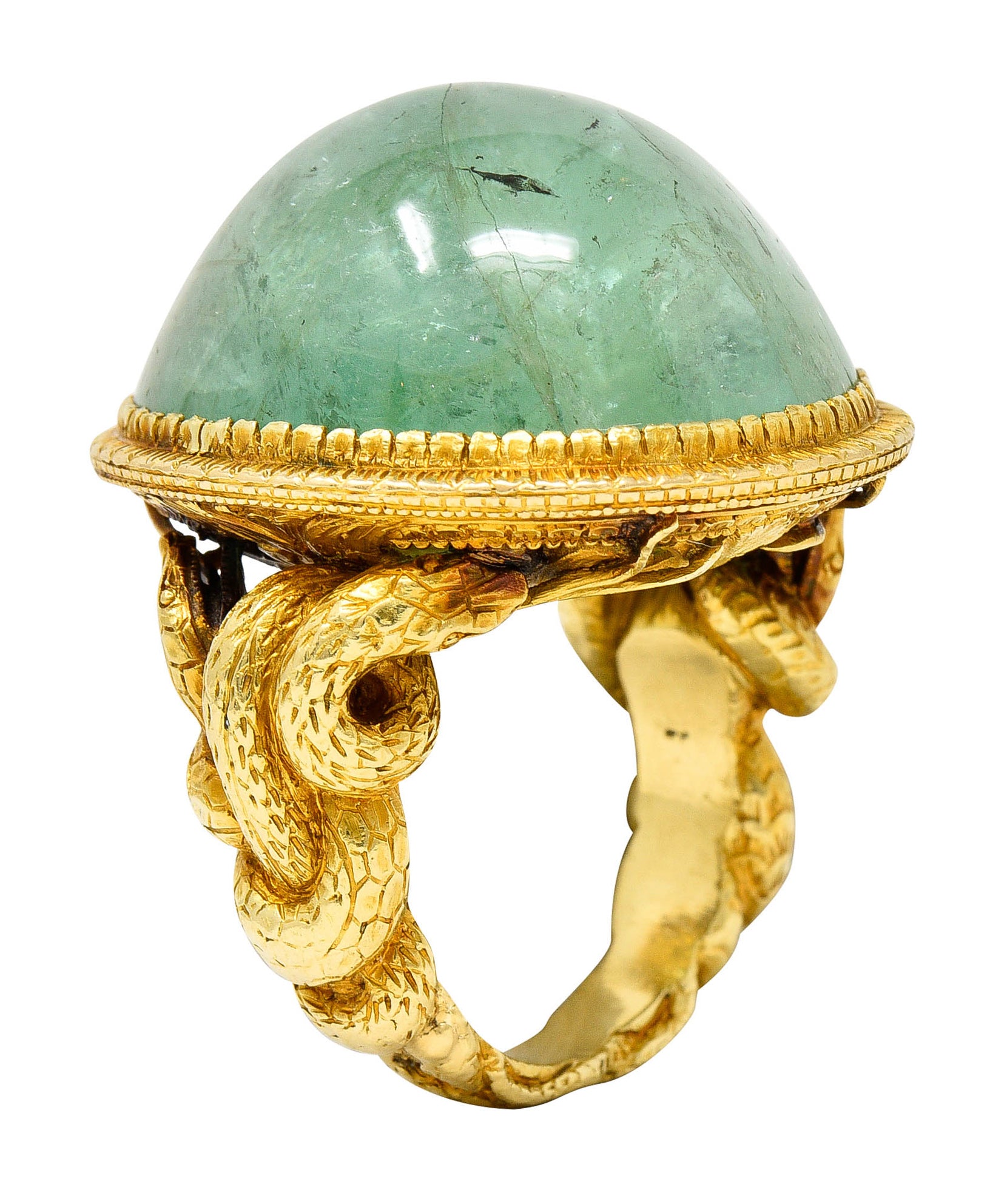 Substantial Emerald 22 Karat Gold Snake Gemstone RingRing - Wilson's Estate Jewelry