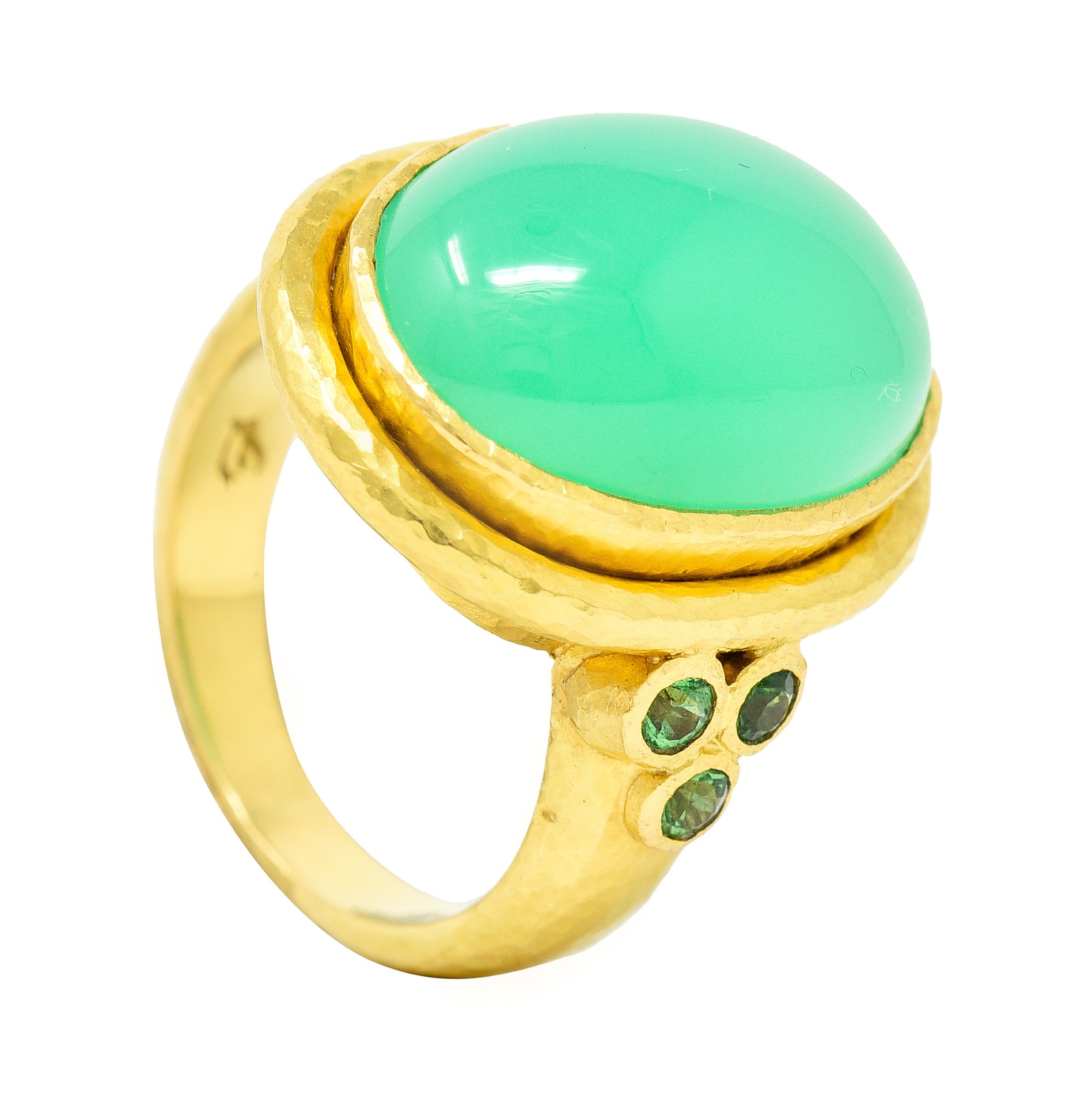 Elizabeth Locke Contemporary Chrysoprase Tsavorite Garnet 19 Karat Yellow Gold Statement Ring Wilson's Estate Jewelry