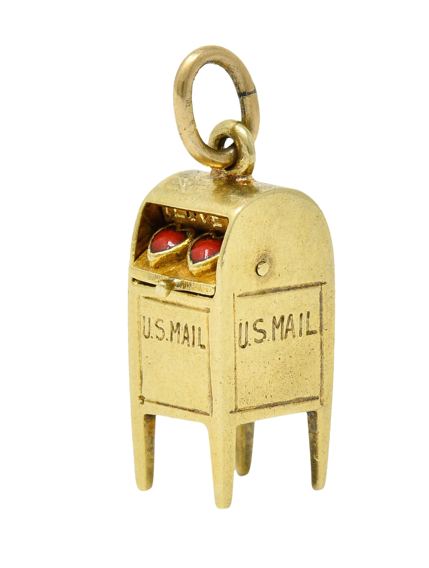 Sloan & Co. Enamel Heart 14 Karat Gold Mailbox Charmcharm - Wilson's Estate Jewelry