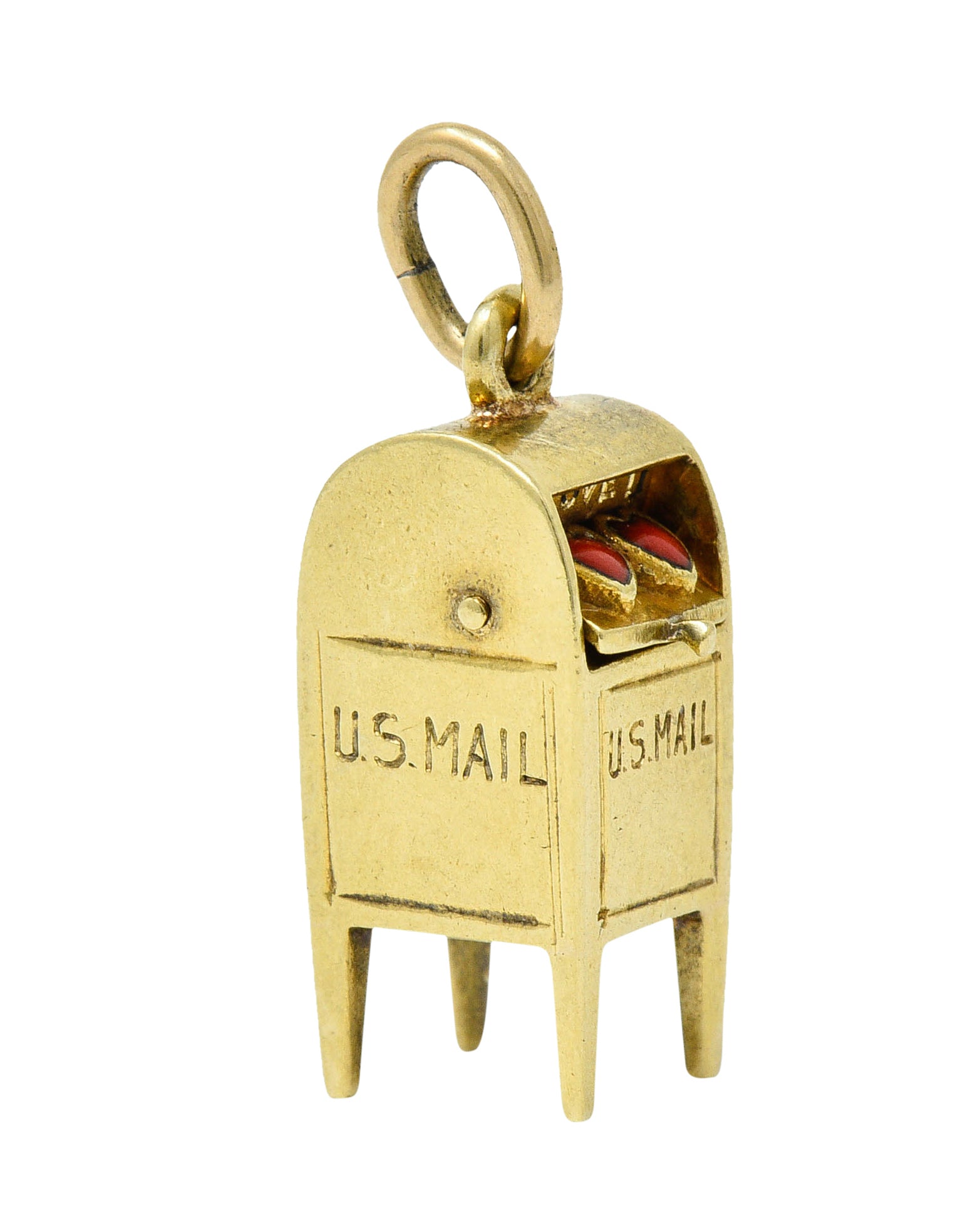 Sloan & Co. Enamel Heart 14 Karat Gold Mailbox Charmcharm - Wilson's Estate Jewelry