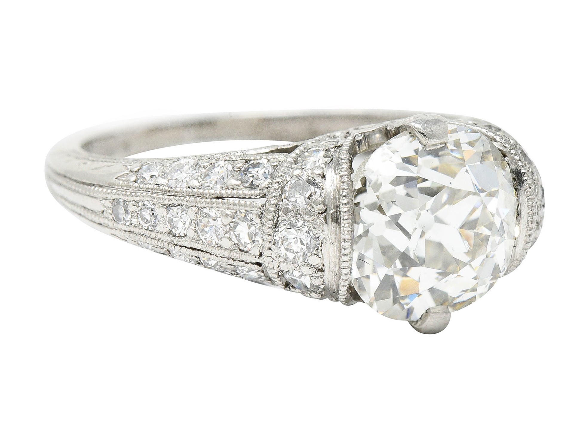 Edwardian 3.00 CTW Diamond Platinum Scrolled Engagement RingRing - Wilson's Estate Jewelry