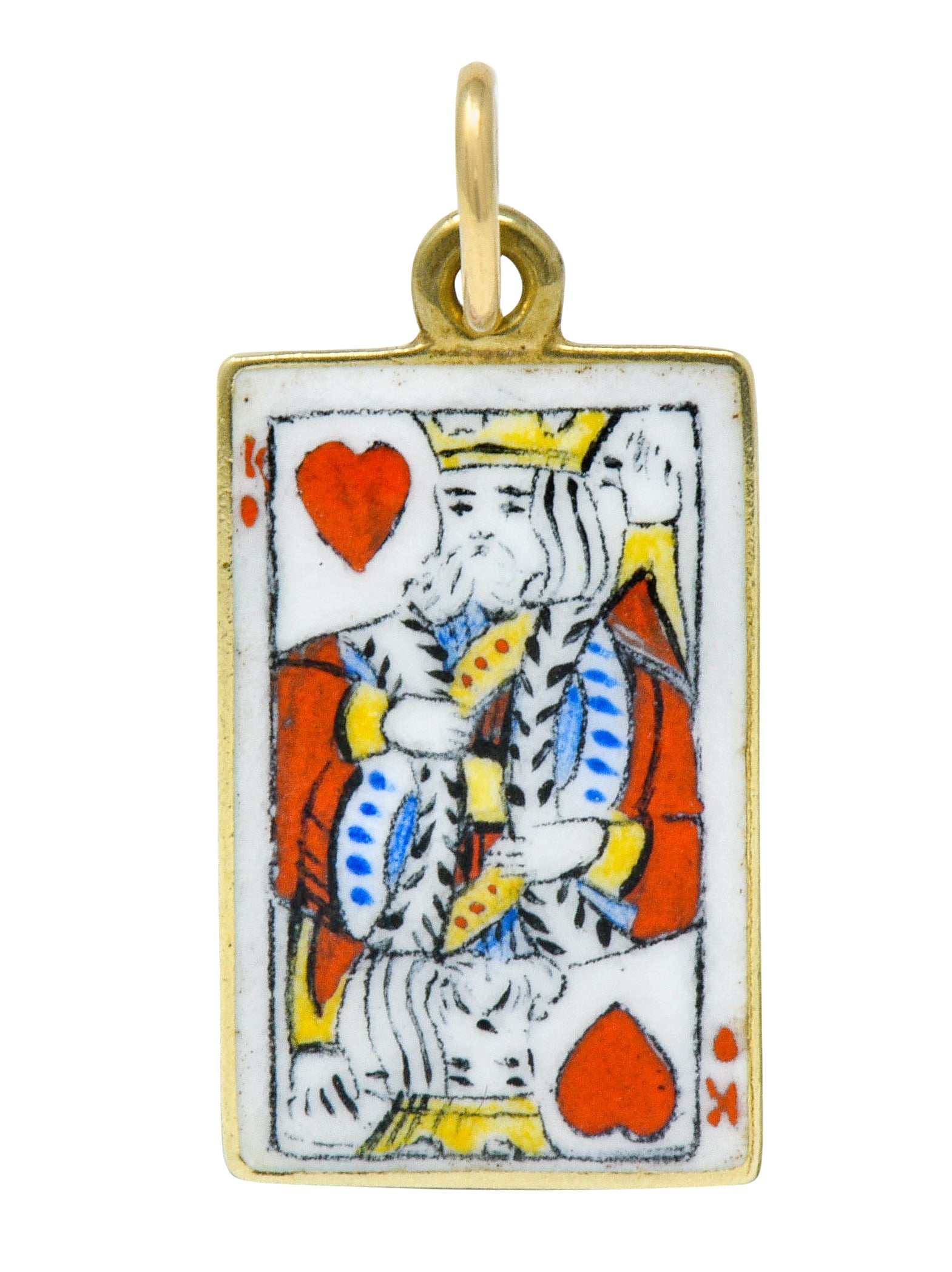 Art Nouveau Enamel 14 Karat Gold King Of Hearts Playing Card Charm - Wilson's Estate Jewelry