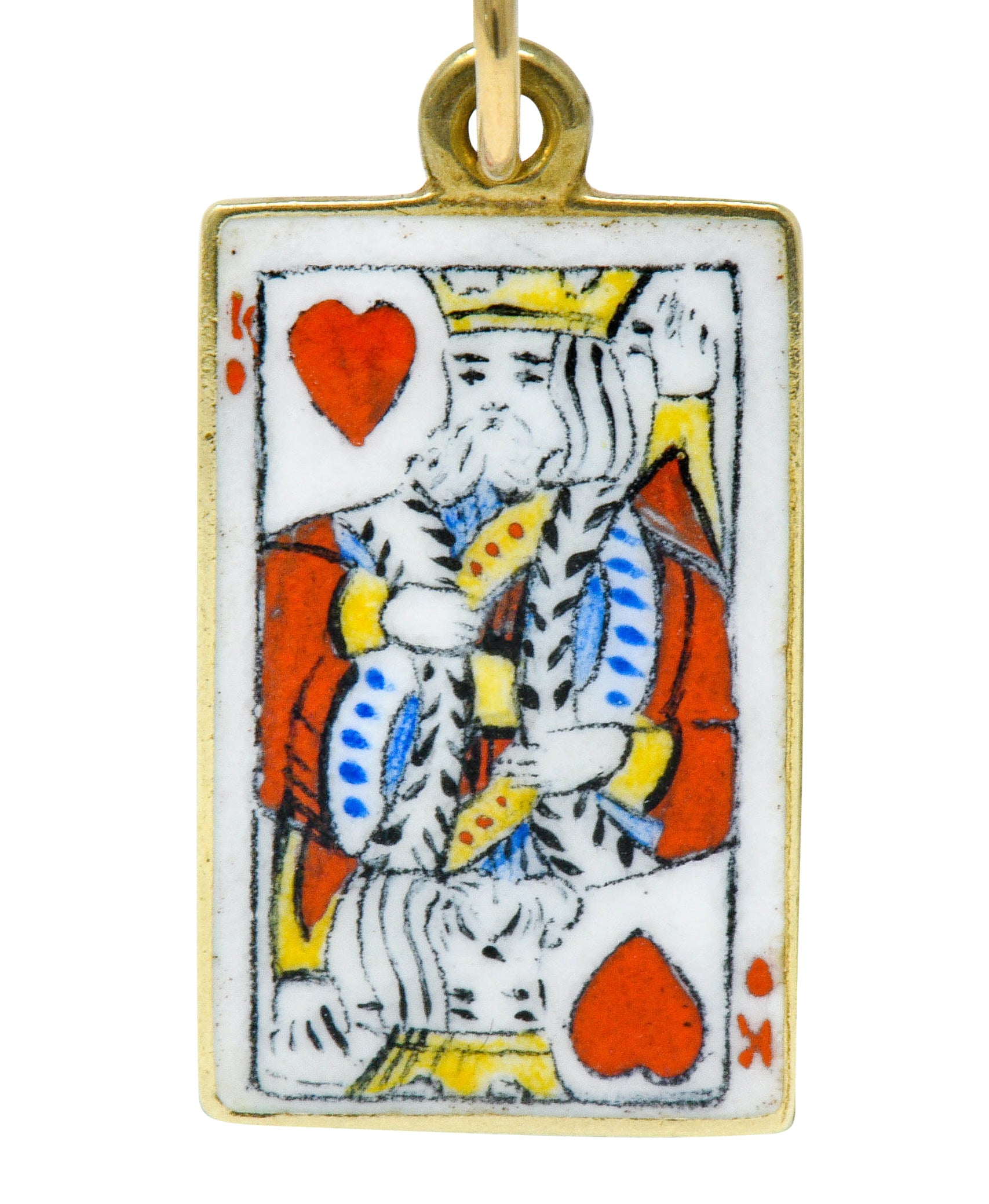 Art Nouveau Enamel 14 Karat Gold King Of Hearts Playing Card Charm - Wilson's Estate Jewelry