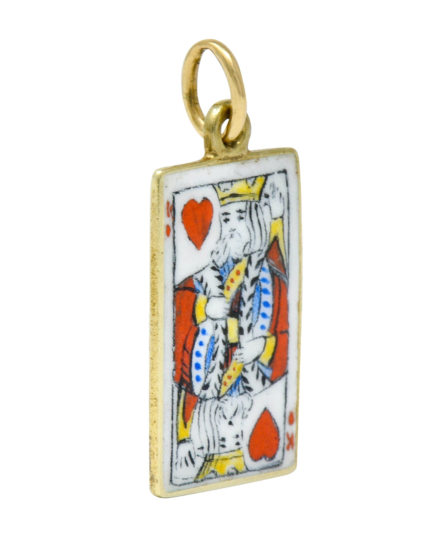 Art Nouveau Enamel 14 Karat Gold King Of Hearts Playing Card Charm - Wilson's Estate Jewelry