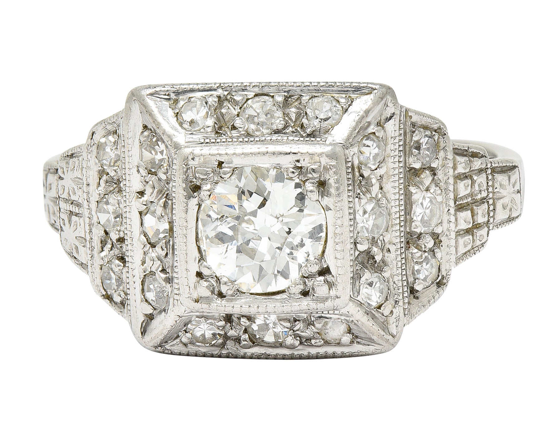 Art Deco 0.75 CTW Diamond Platinum Stepped Antique Engagement Ring Wilson's Estate Jewelry