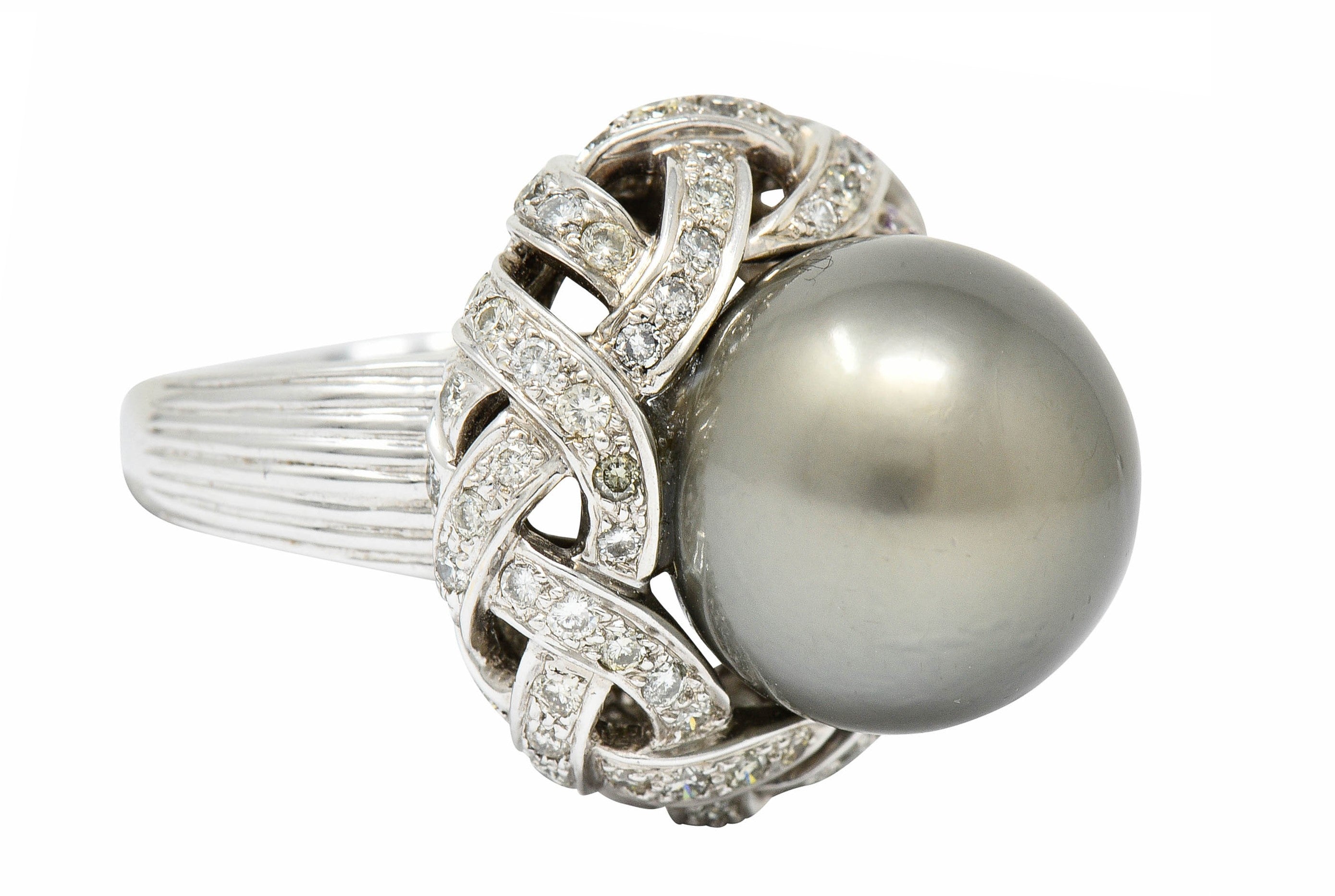 Vintage South Sea Tahitian Pearl 2.00 CTW Diamond 18 Karat White Gold Statement RingRing - Wilson's Estate Jewelry