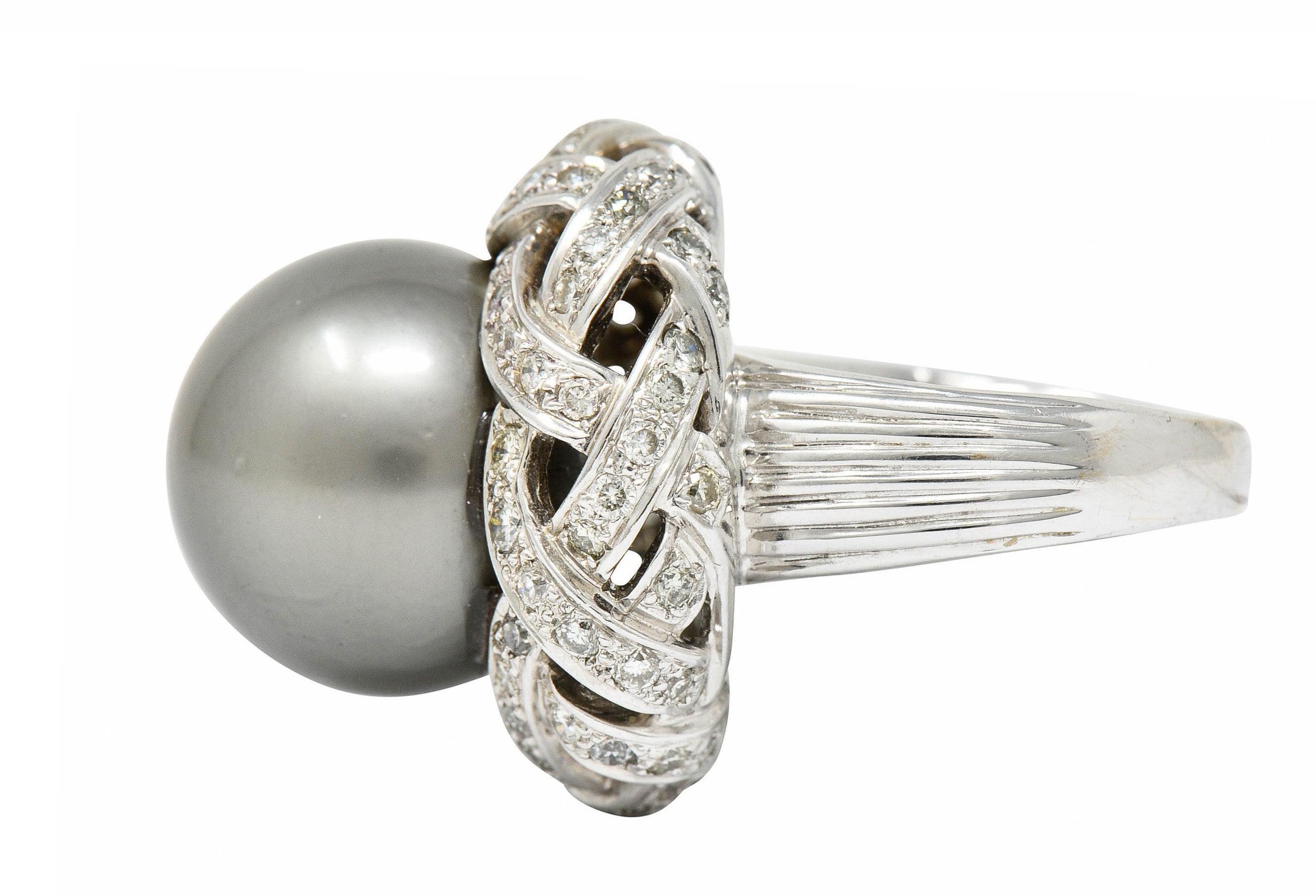 Vintage South Sea Tahitian Pearl 2.00 CTW Diamond 18 Karat White Gold Statement RingRing - Wilson's Estate Jewelry