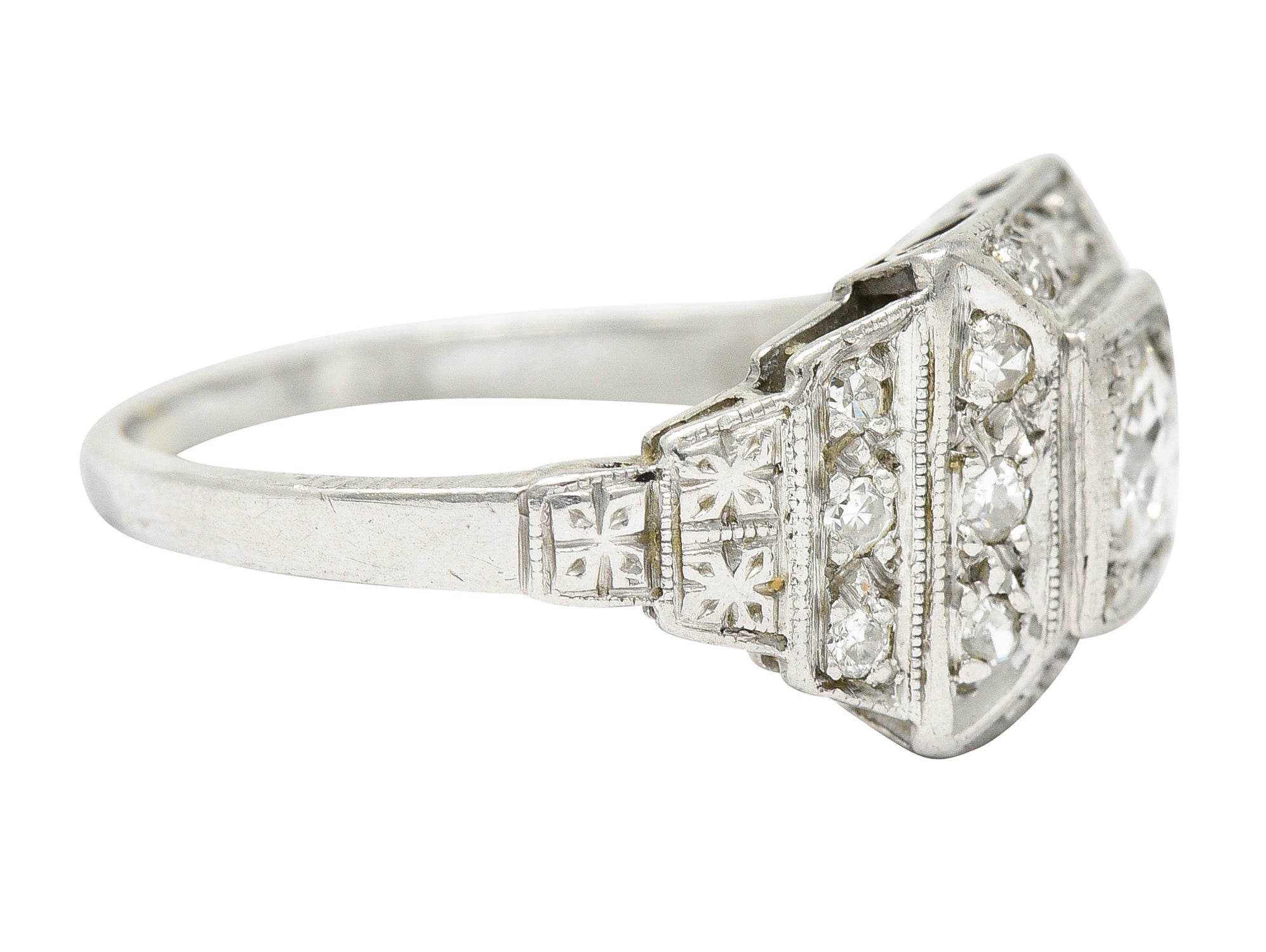 Art Deco 0.75 CTW Diamond Platinum Stepped Antique Engagement Ring Wilson's Estate Jewelry