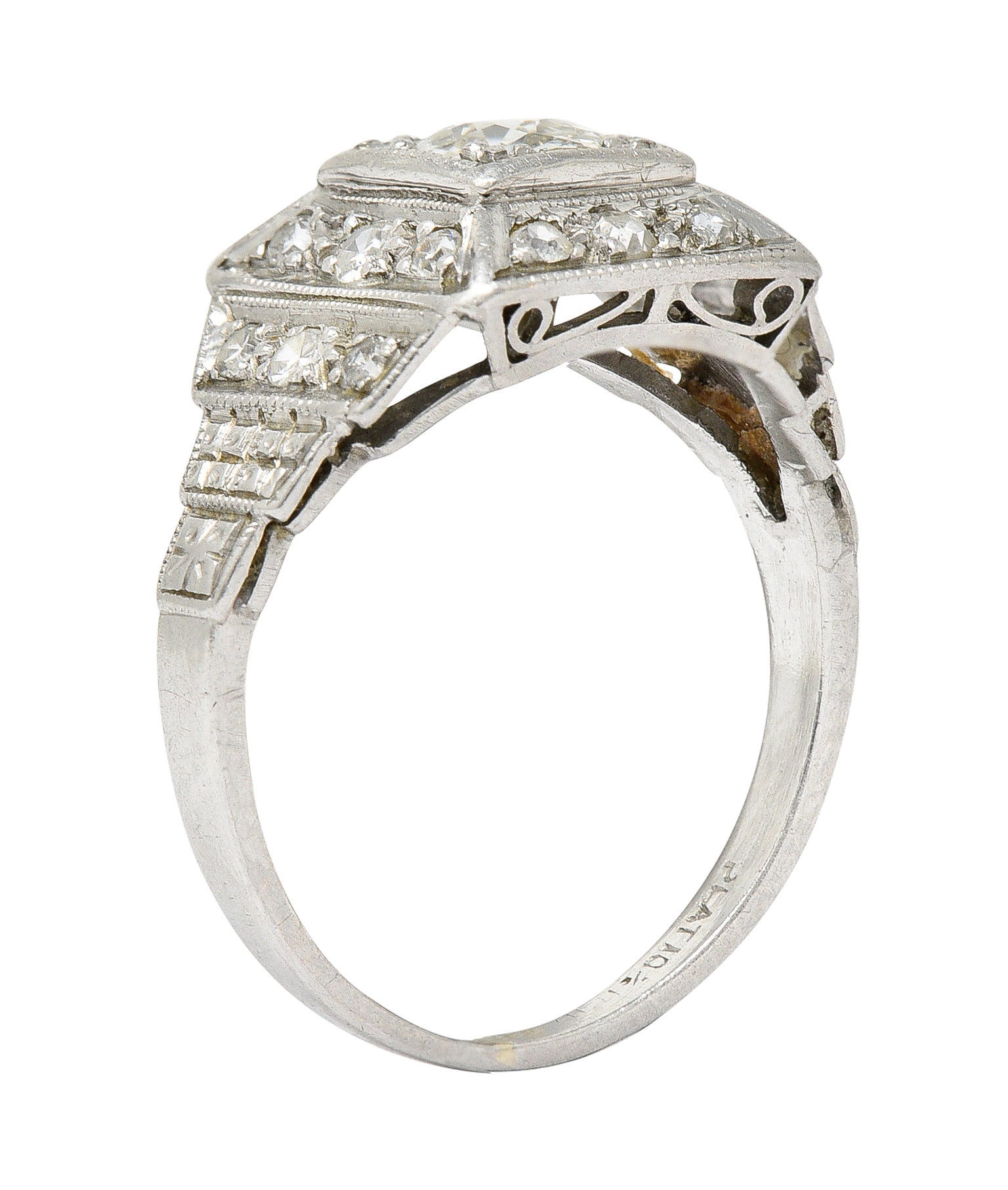 Art Deco 0.75 CTW Diamond Platinum Stepped Antique Engagement Ring Wilson's Estate Jewelry