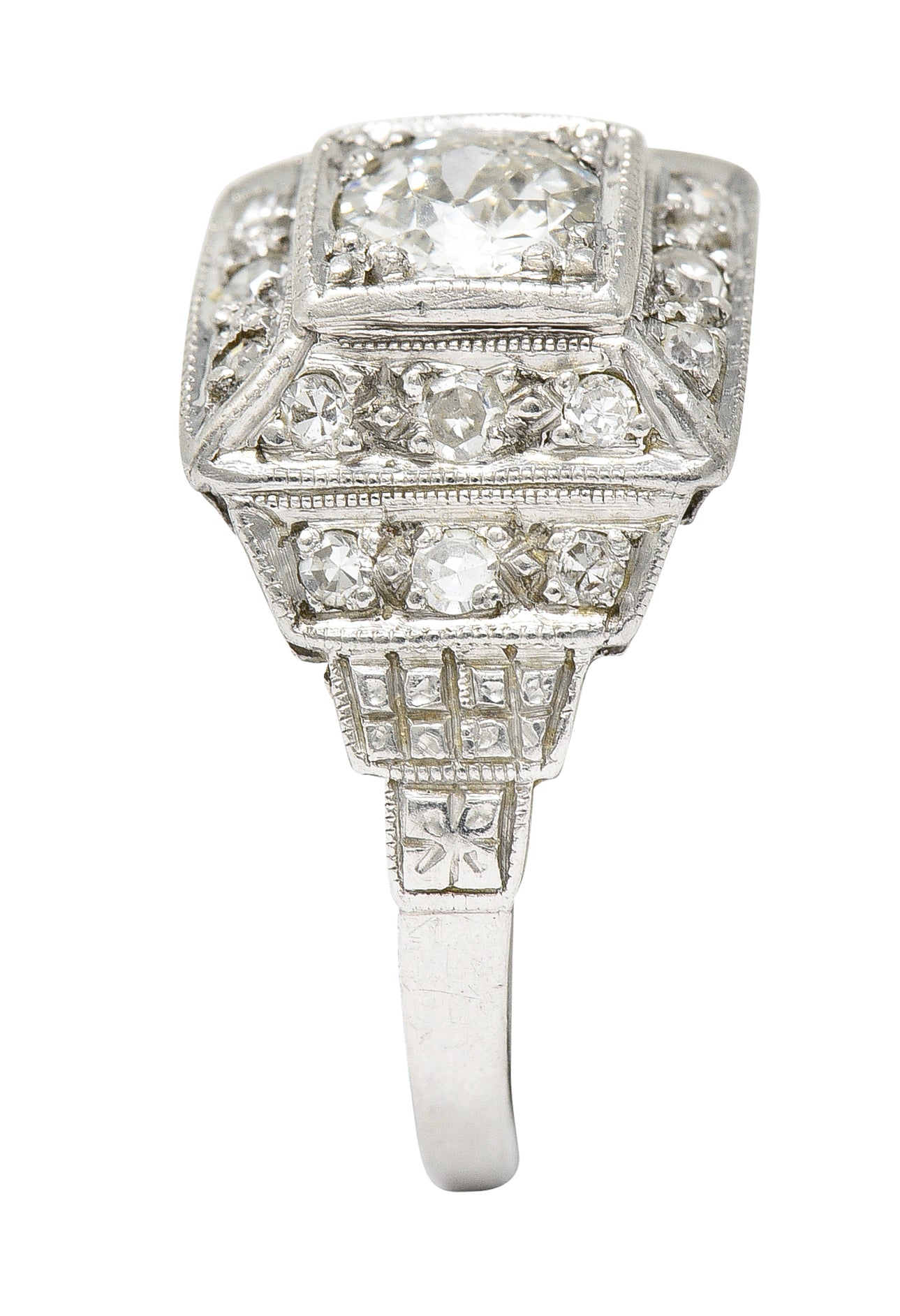 Art Deco 0.75 CTW Diamond Platinum Stepped Antique Engagement Ring Wilson's Estate Jewelry