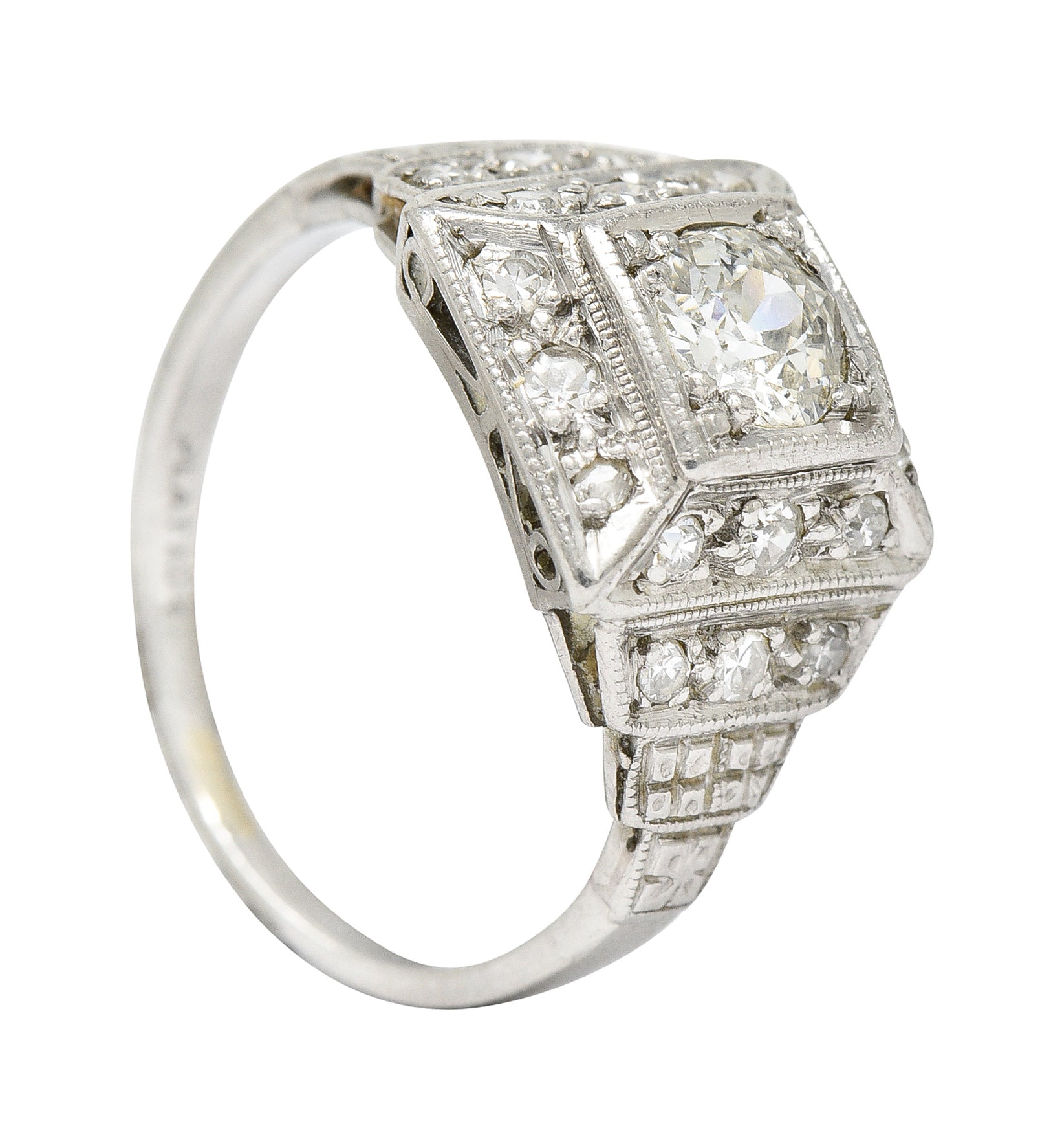 Art Deco 0.75 CTW Diamond Platinum Stepped Antique Engagement Ring Wilson's Estate Jewelry