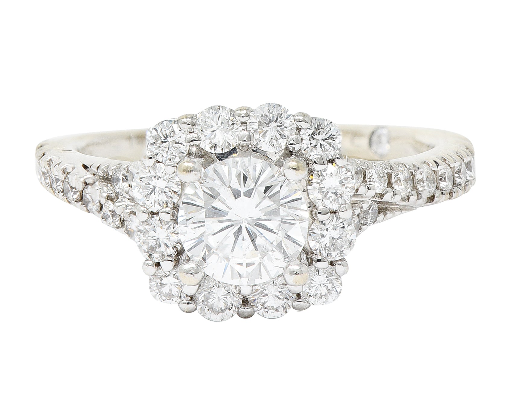 Contemporary 1.18 CTW Ideal Cut Diamond 14 Karat White Gold Cushion Halo Engagement Ring Wilson's Estate Jewelry