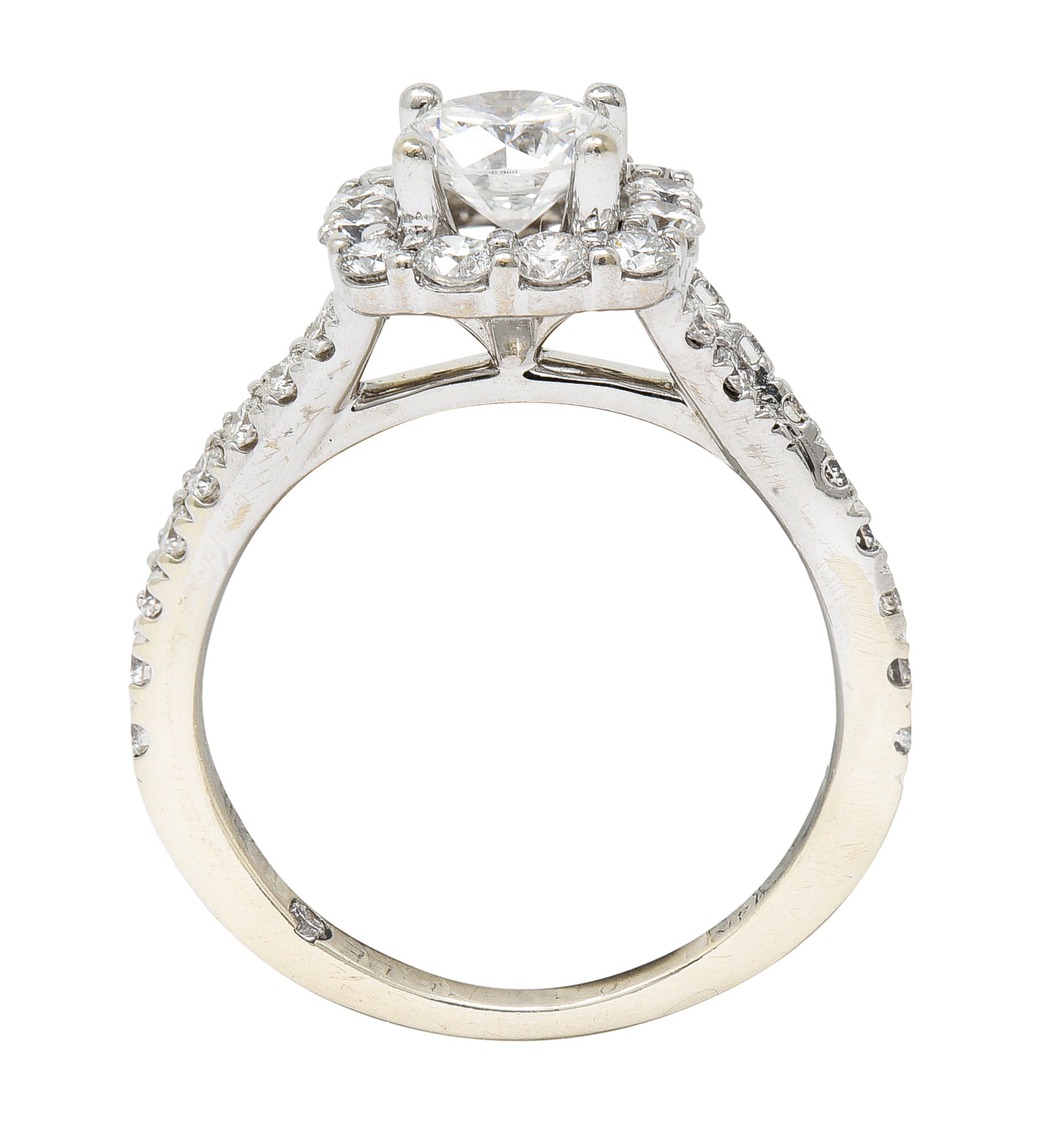 Contemporary 1.18 CTW Ideal Cut Diamond 14 Karat White Gold Cushion Halo Engagement Ring Wilson's Estate Jewelry