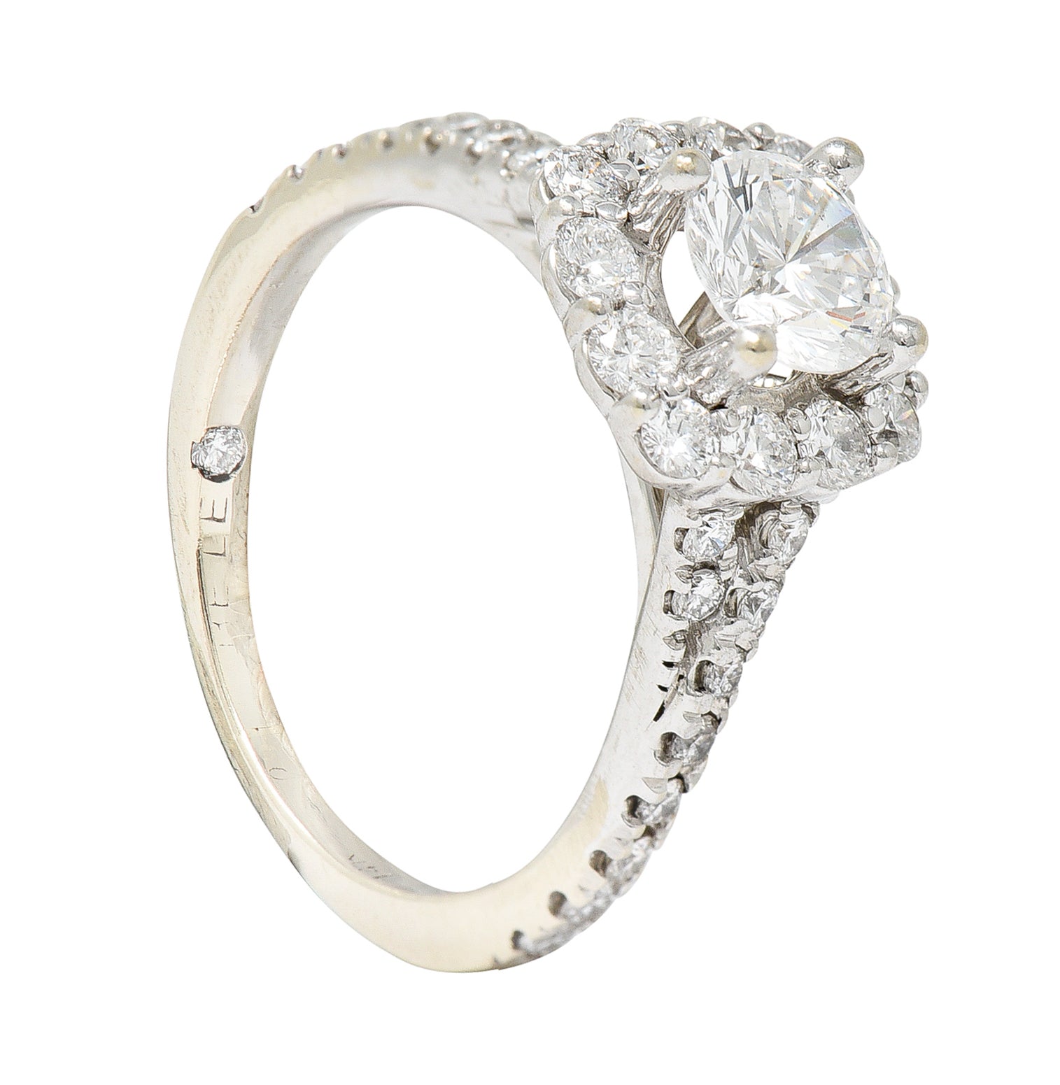 Contemporary 1.18 CTW Ideal Cut Diamond 14 Karat White Gold Cushion Halo Engagement Ring Wilson's Estate Jewelry