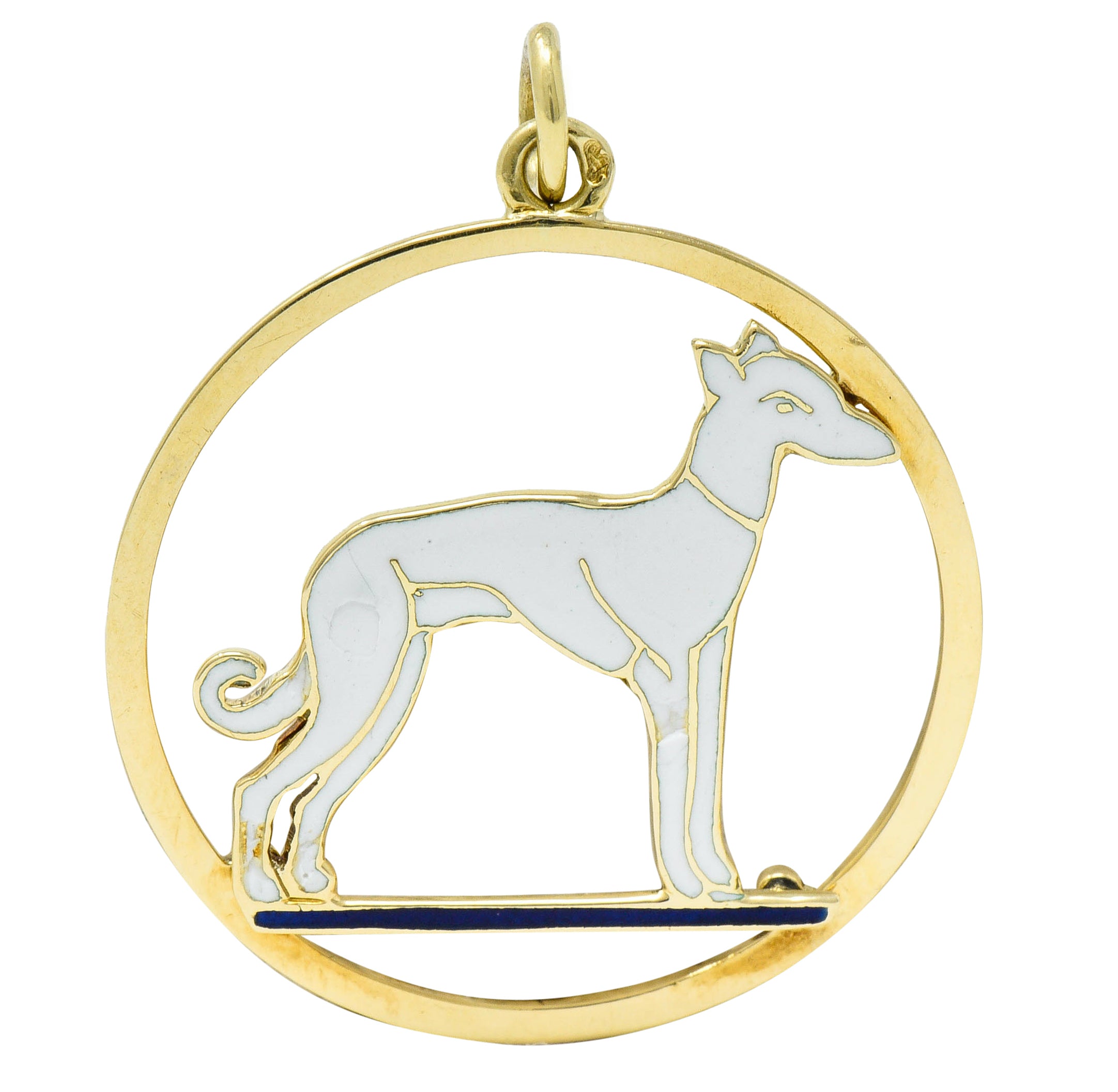 Art Deco French Enamel 18 Karat Gold Greyhound Pendant Charmcharm - Wilson's Estate Jewelry